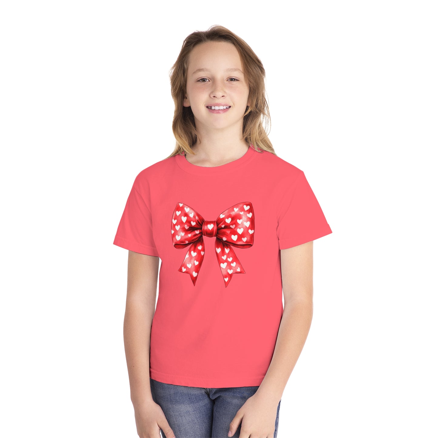 Heart Bow Youth Comfort Colors Tee