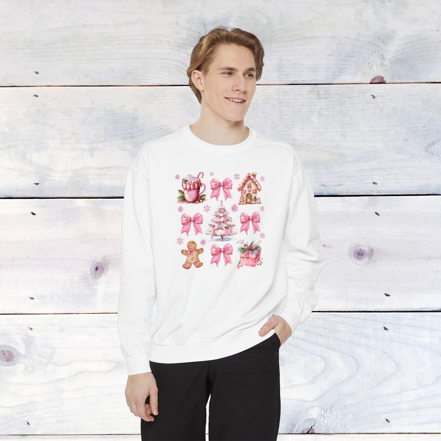 Pink Holiday Grid Comfort Colors Sweater