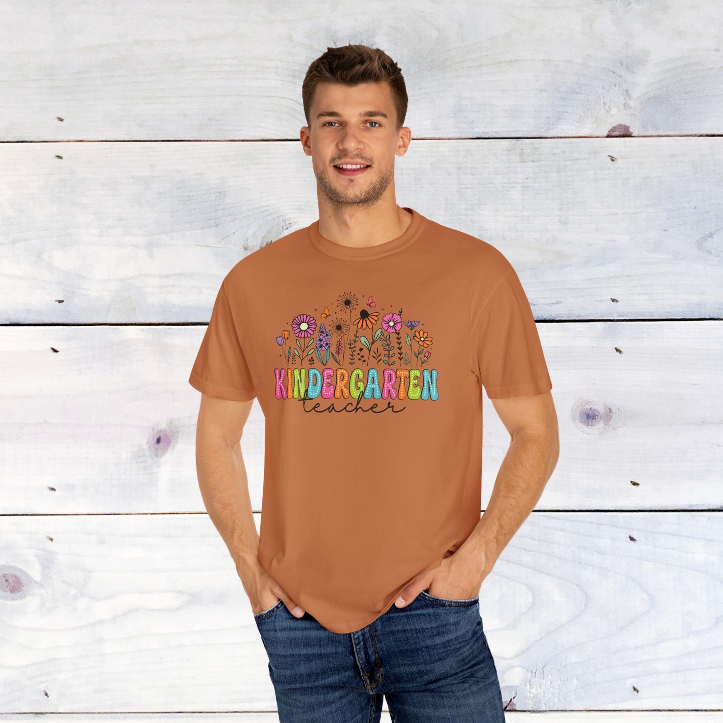 Kinder Flower Teacher Shirt - Comfort Colors