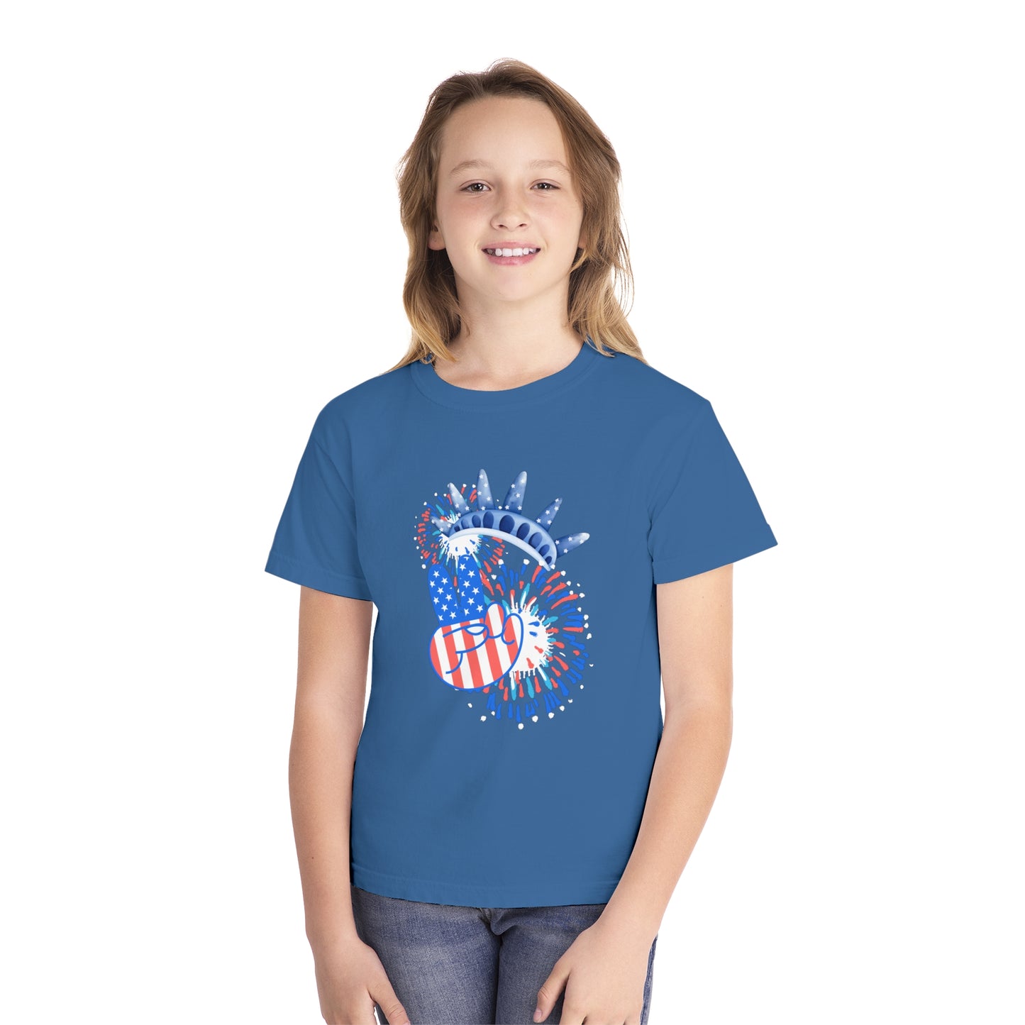 Peace, Crown, & Fireworks Comfort Colors Youth Tee