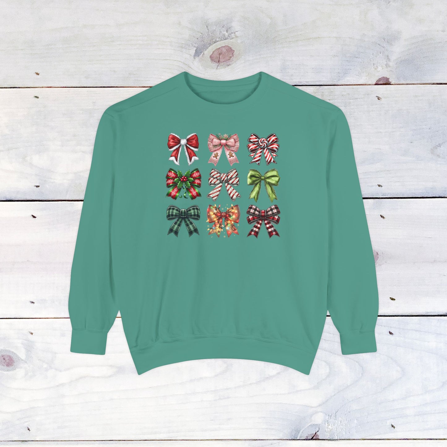 Christmas Bow Grid Comfort Colors Sweater