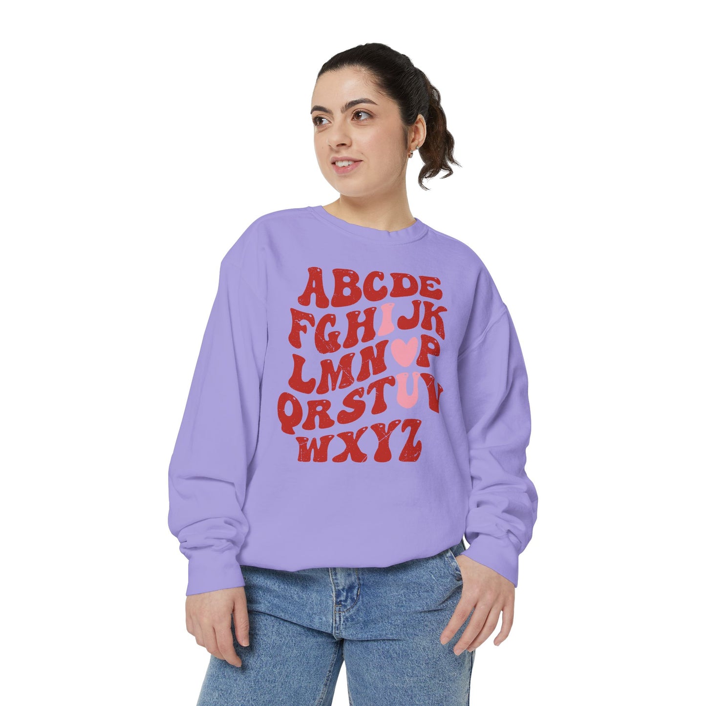 Red Alphabet I love you Adult Comfort Colors Sweatshirt