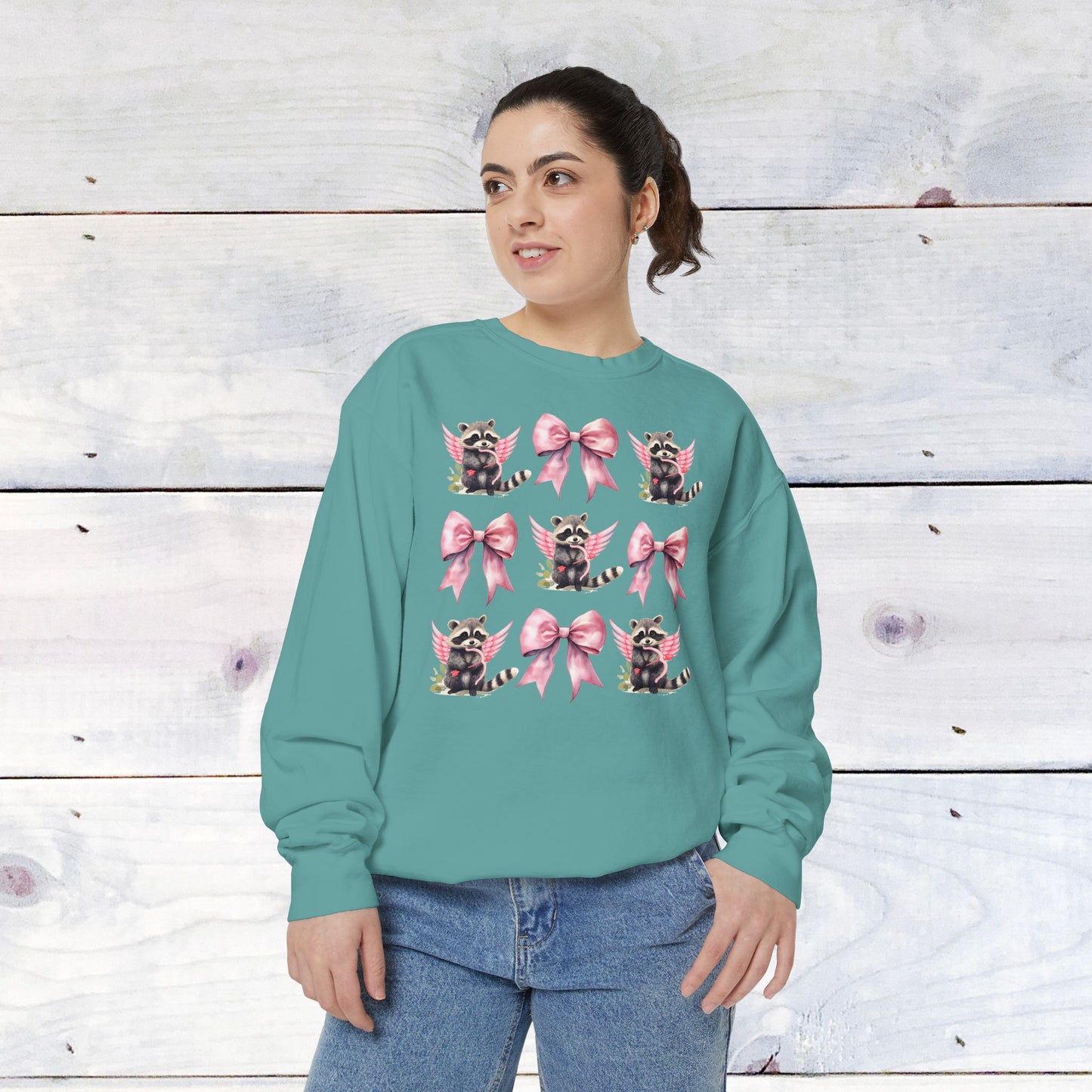Raccoon Grid Valentine Adult Comfort Colors Sweatshirt