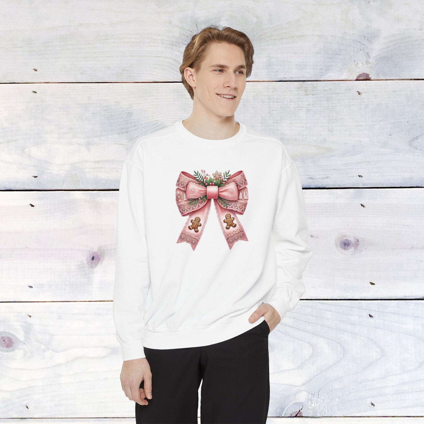 Pink Gingerbread Bow Comfort Colors Sweater