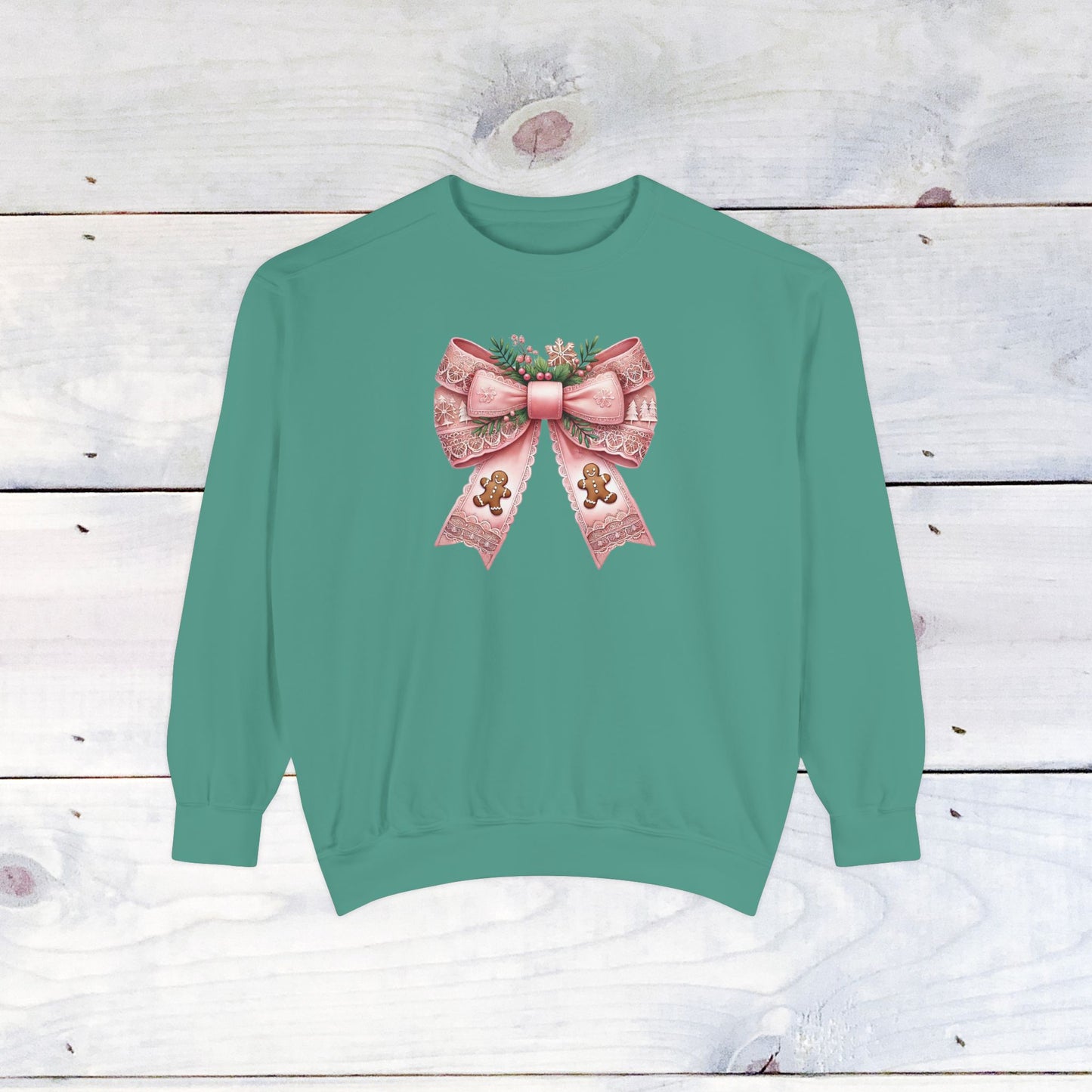 Pink Gingerbread Bow Comfort Colors Sweater