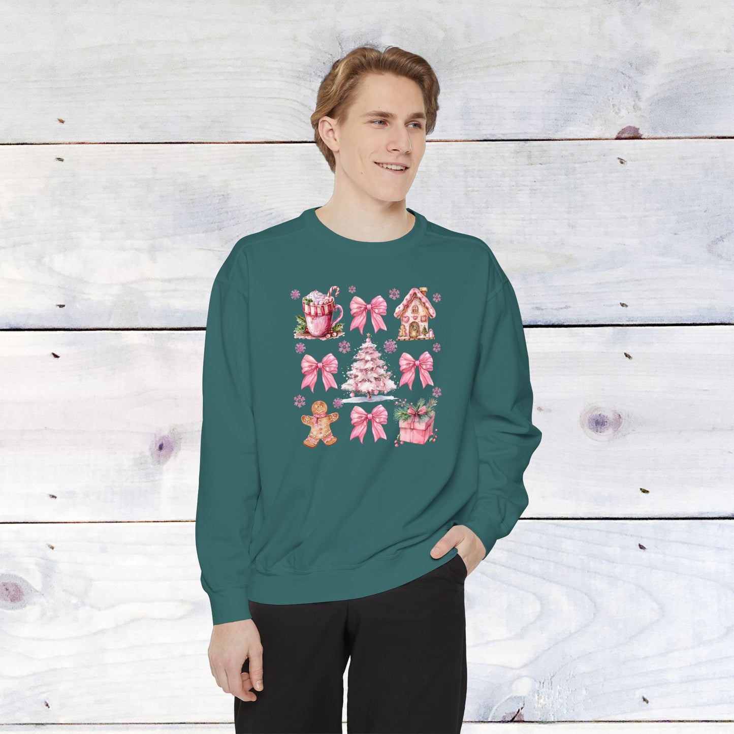 Pink Holiday Grid Comfort Colors Sweater
