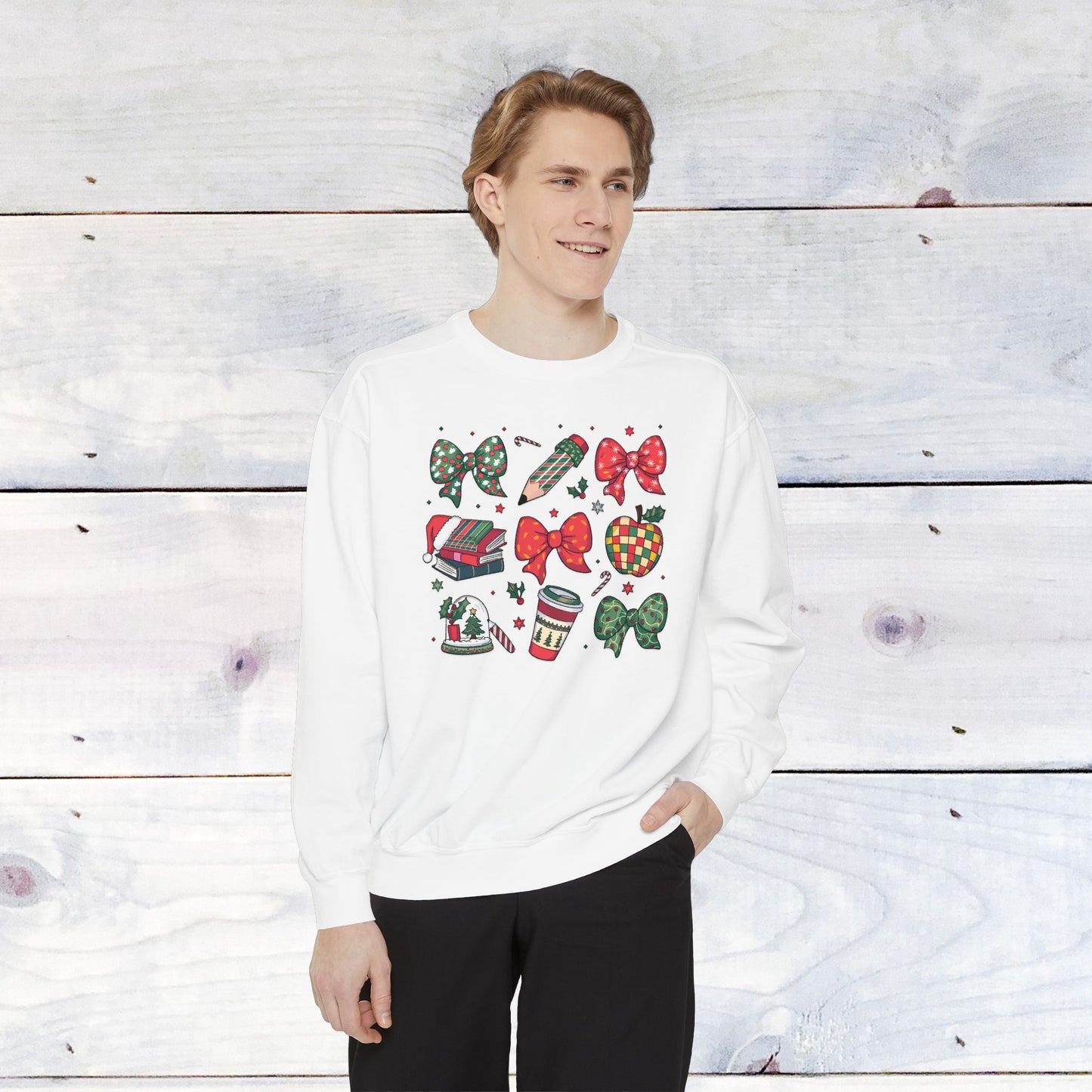Teacher Christmas Grid Comfort Colors Sweater