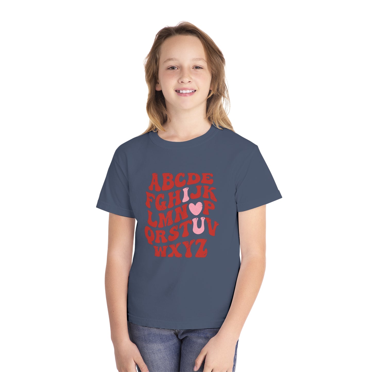 Red Alpha I Love You Youth Comfort Colors Tee