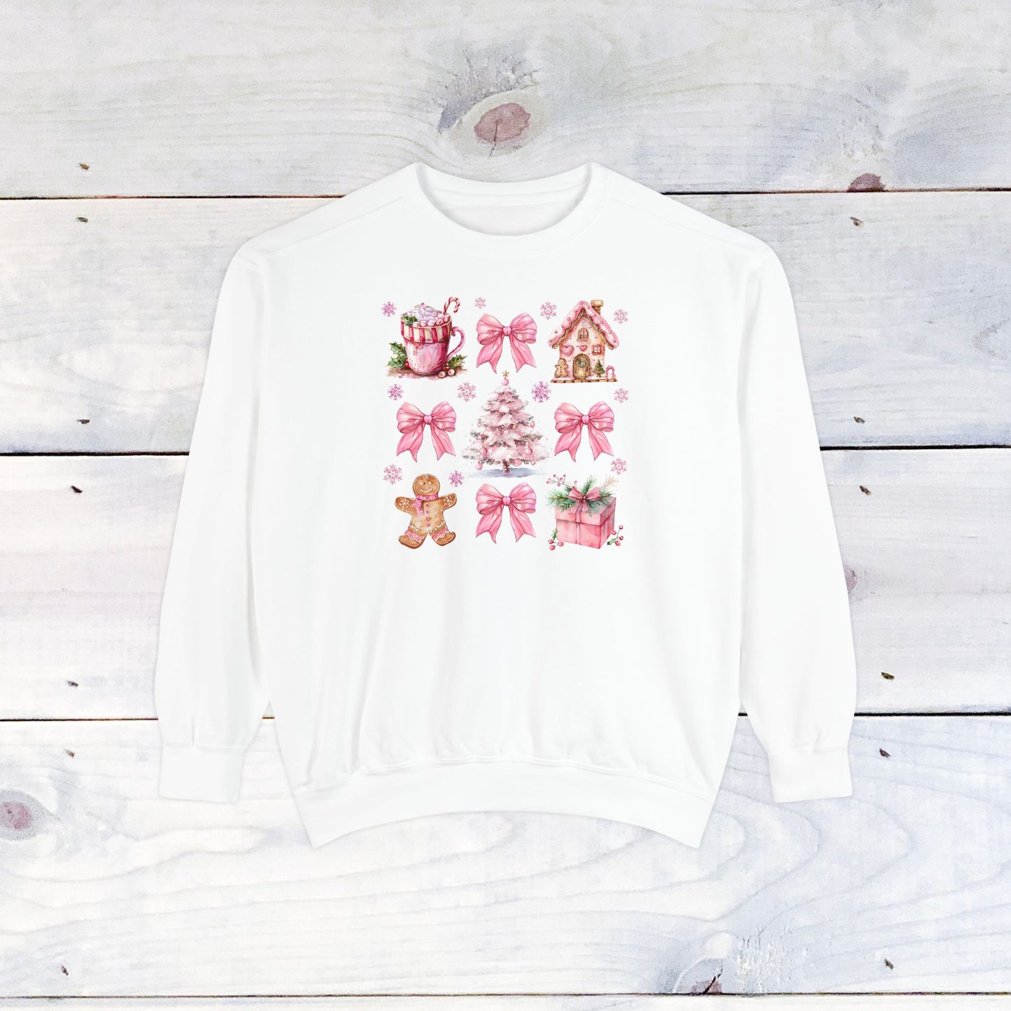 Pink Holiday Grid Comfort Colors Sweater