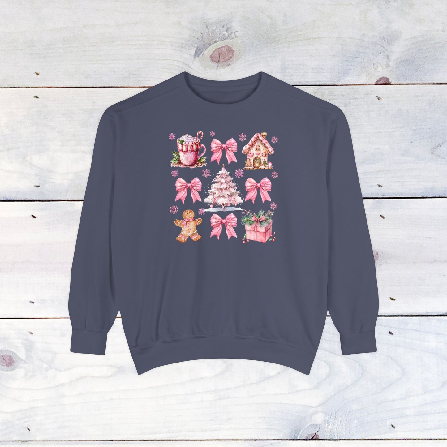 Pink Holiday Grid Comfort Colors Sweater