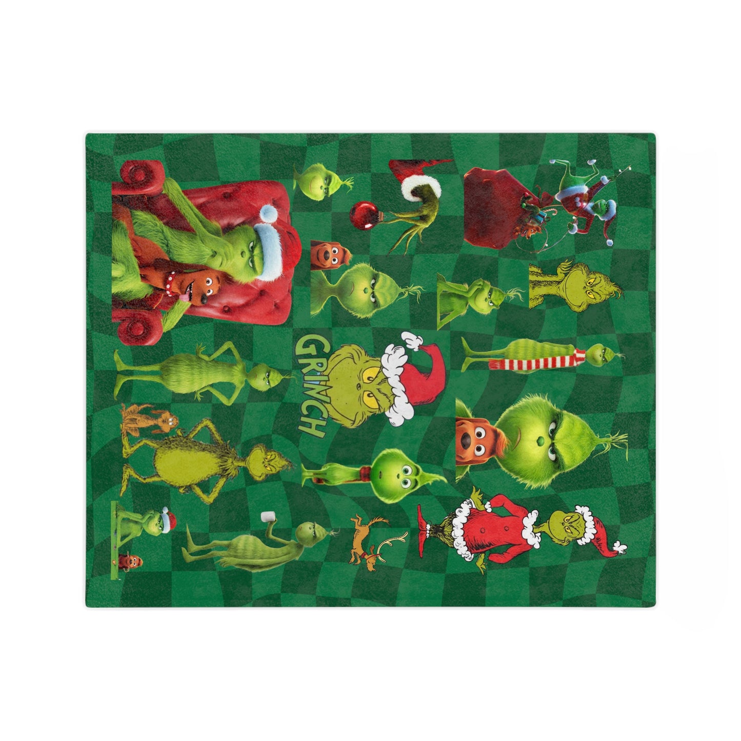 The Grinch Blanket with plaid background