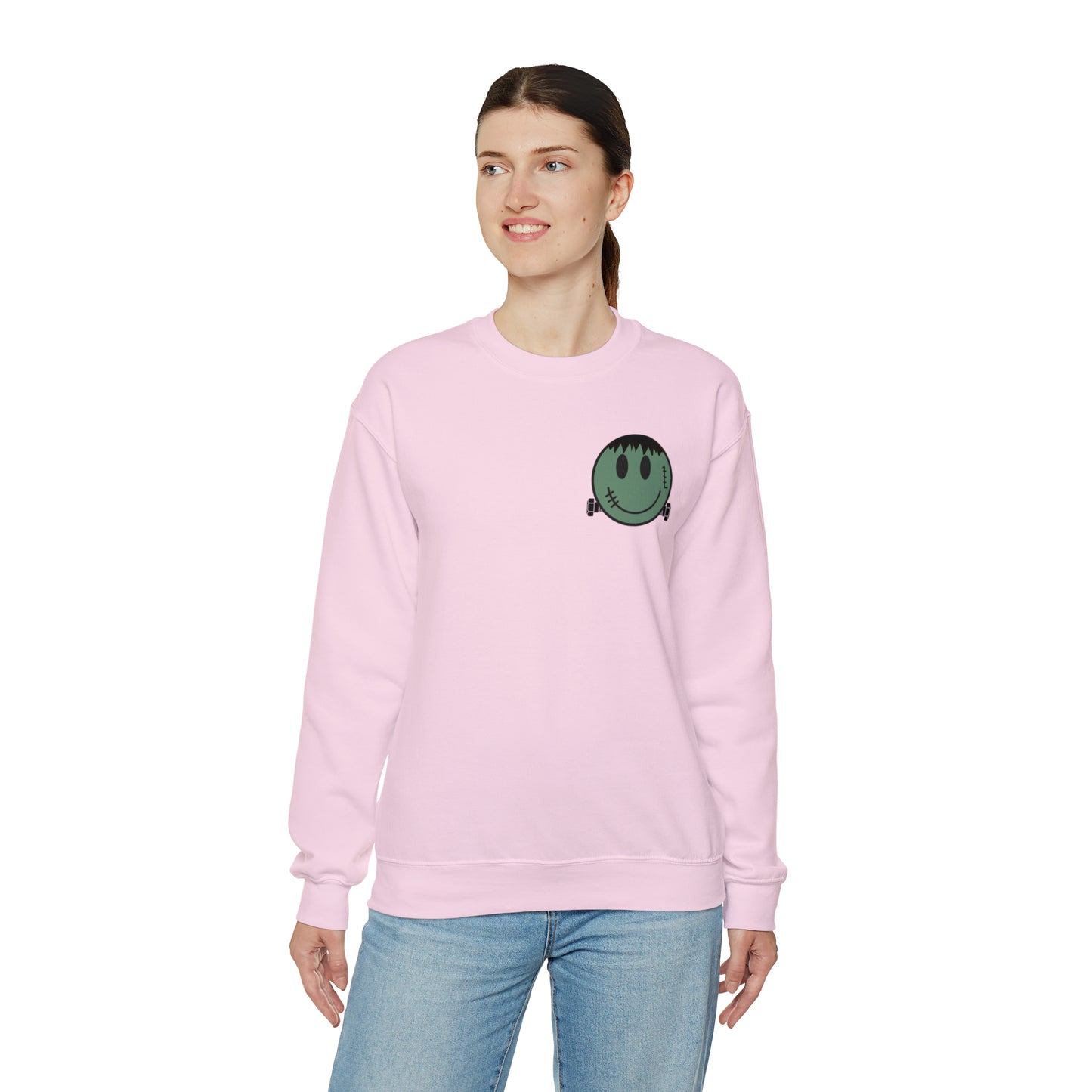 Halloween - Franken Smile Front, Halloween Bolt Back - Sweater / Pullover