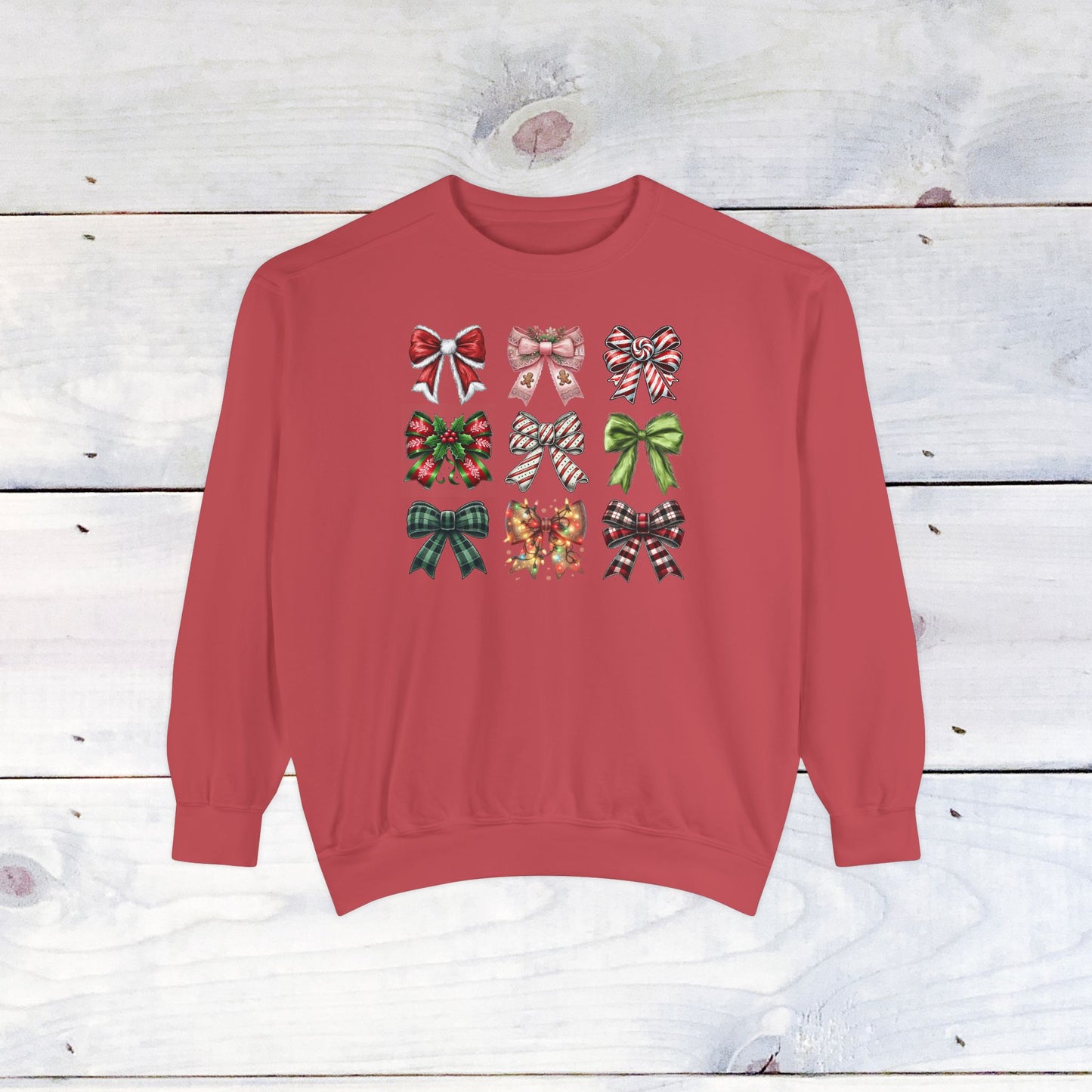 Christmas Bow Grid Comfort Colors Sweater