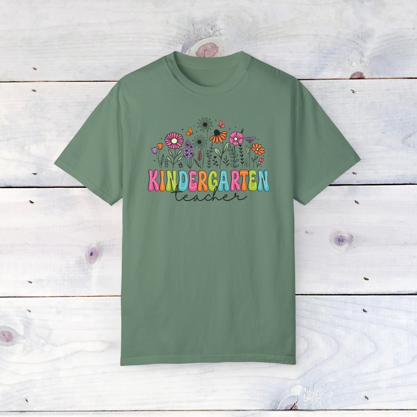 Kinder Flower Teacher Shirt - Comfort Colors