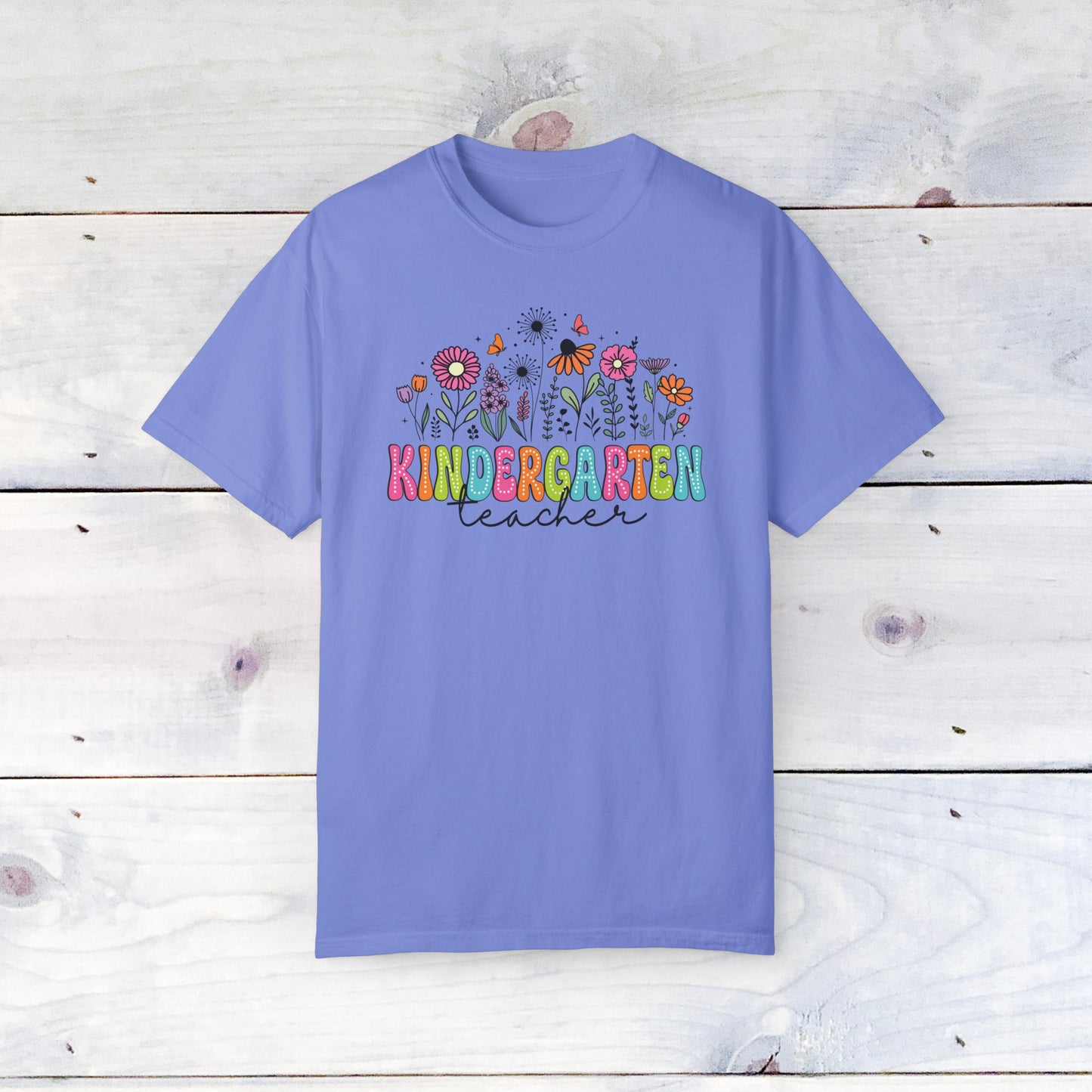 Kinder Flower Teacher Shirt - Comfort Colors