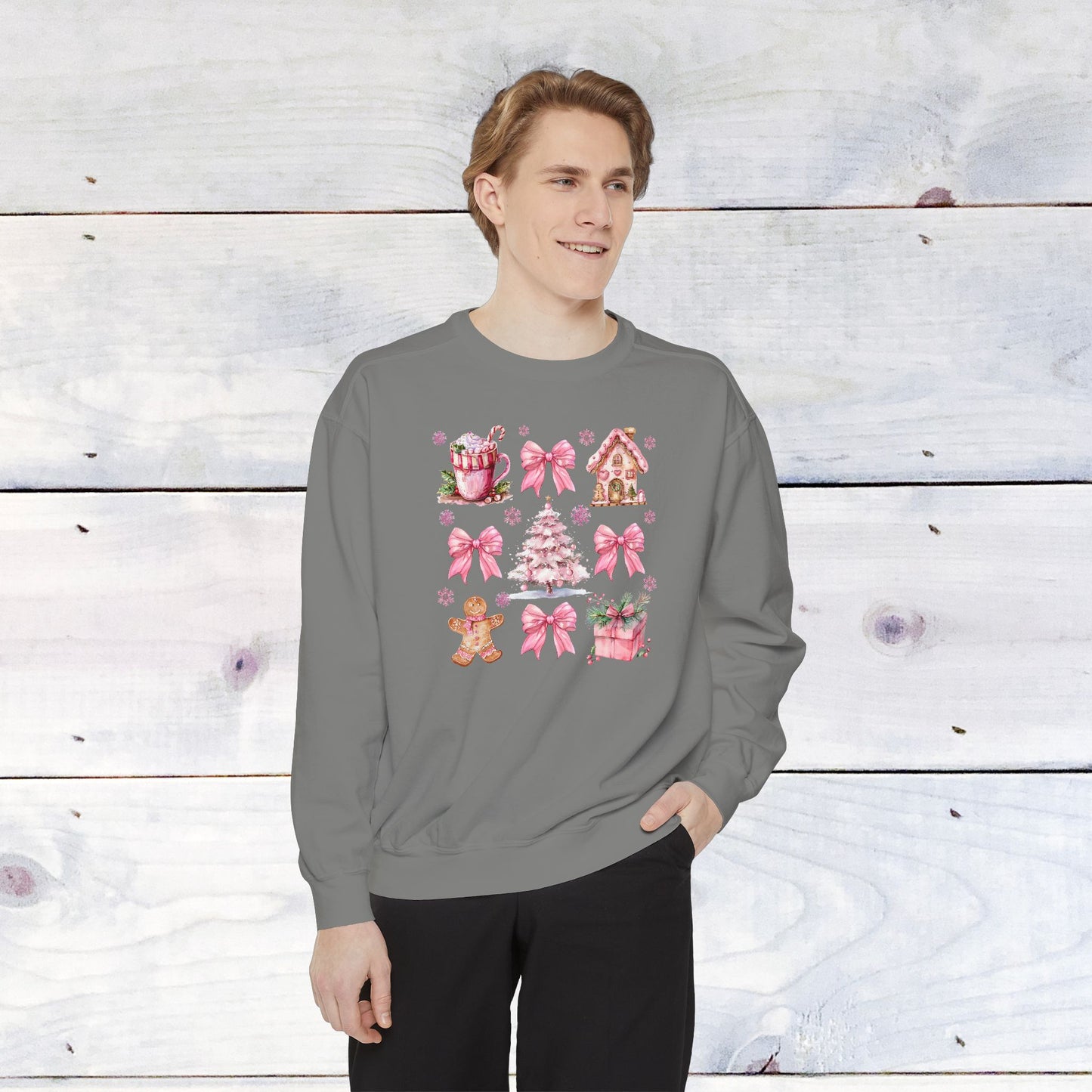Pink Holiday Grid Comfort Colors Sweater