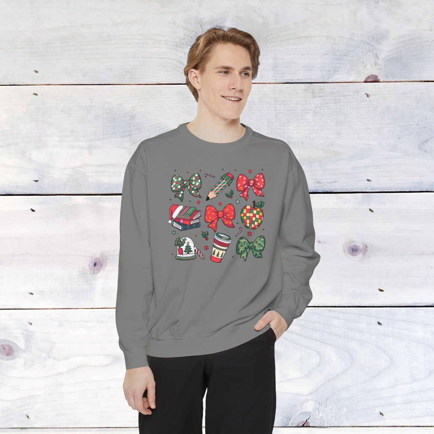 Teacher Christmas Grid Comfort Colors Sweater