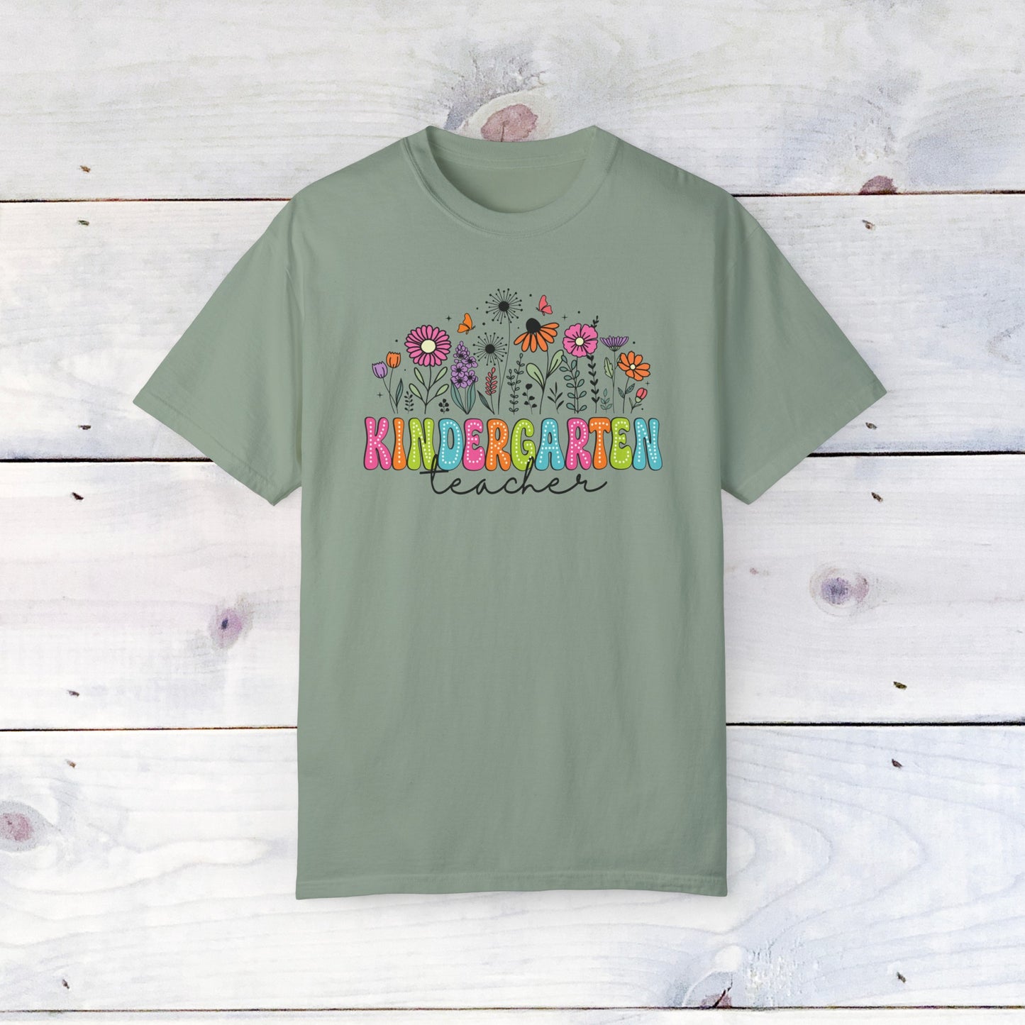 Kinder Flower Teacher Shirt - Comfort Colors