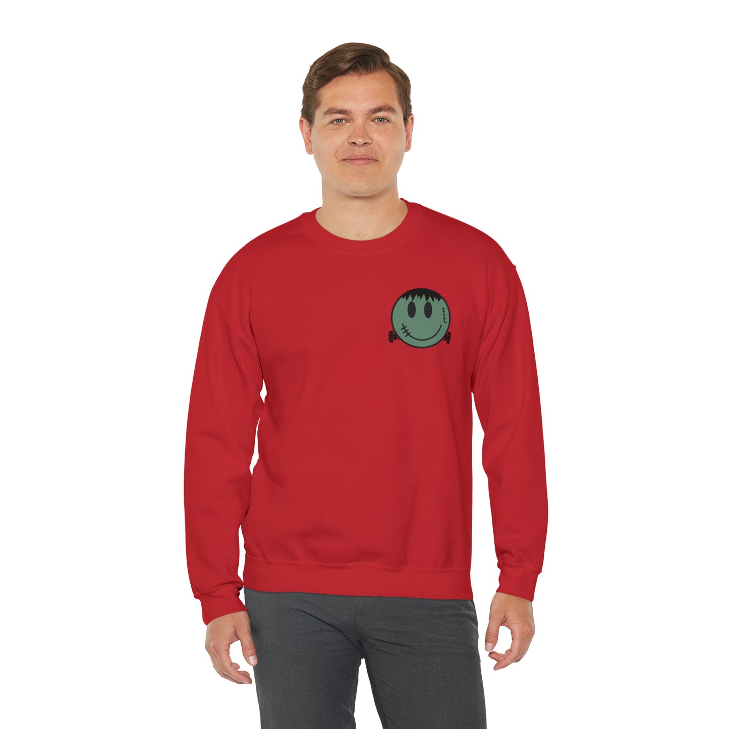 Halloween - Franken Smile Front, Halloween Bolt Back - Sweater / Pullover