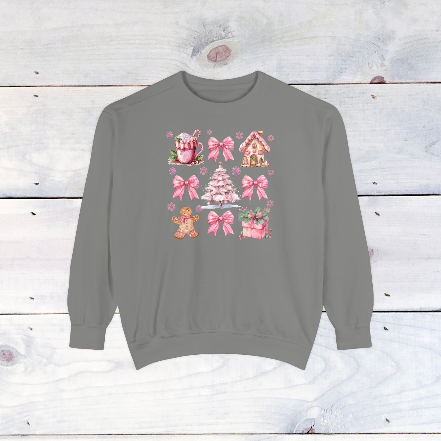 Pink Holiday Grid Comfort Colors Sweater