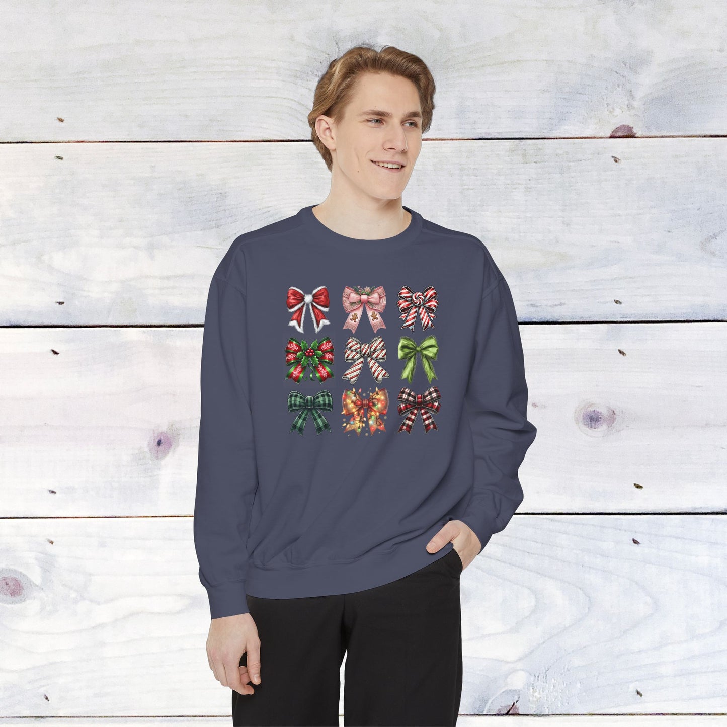 Christmas Bow Grid Comfort Colors Sweater