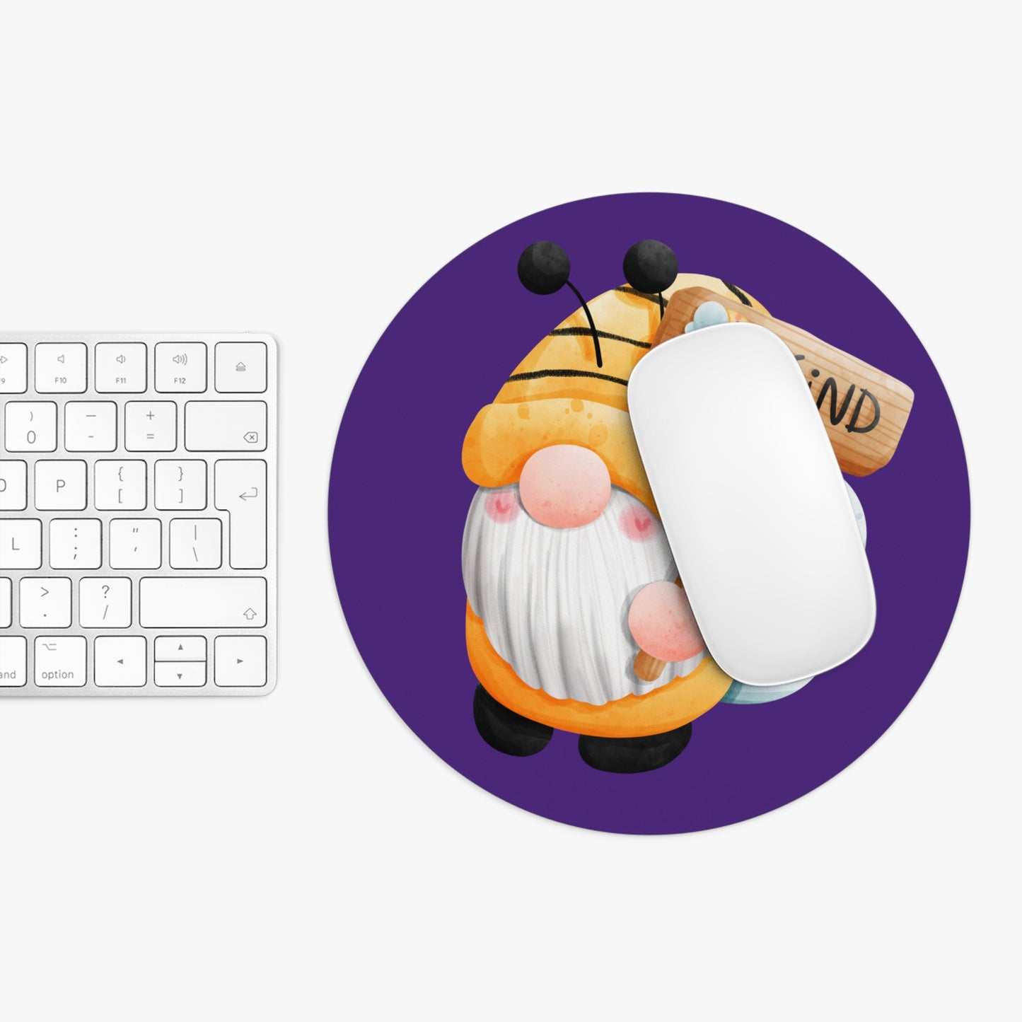 Be Kind Gnome, Purple, Round Mouse Pad