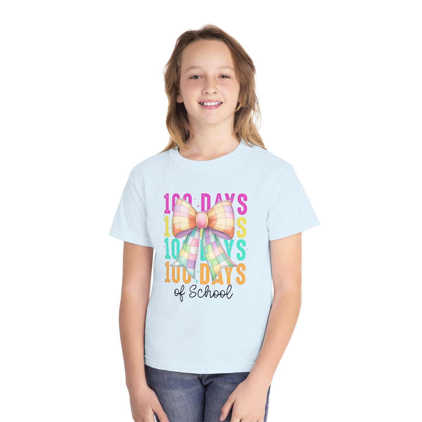 Youth 100 Days Disco Bow Comfort Colors Tee