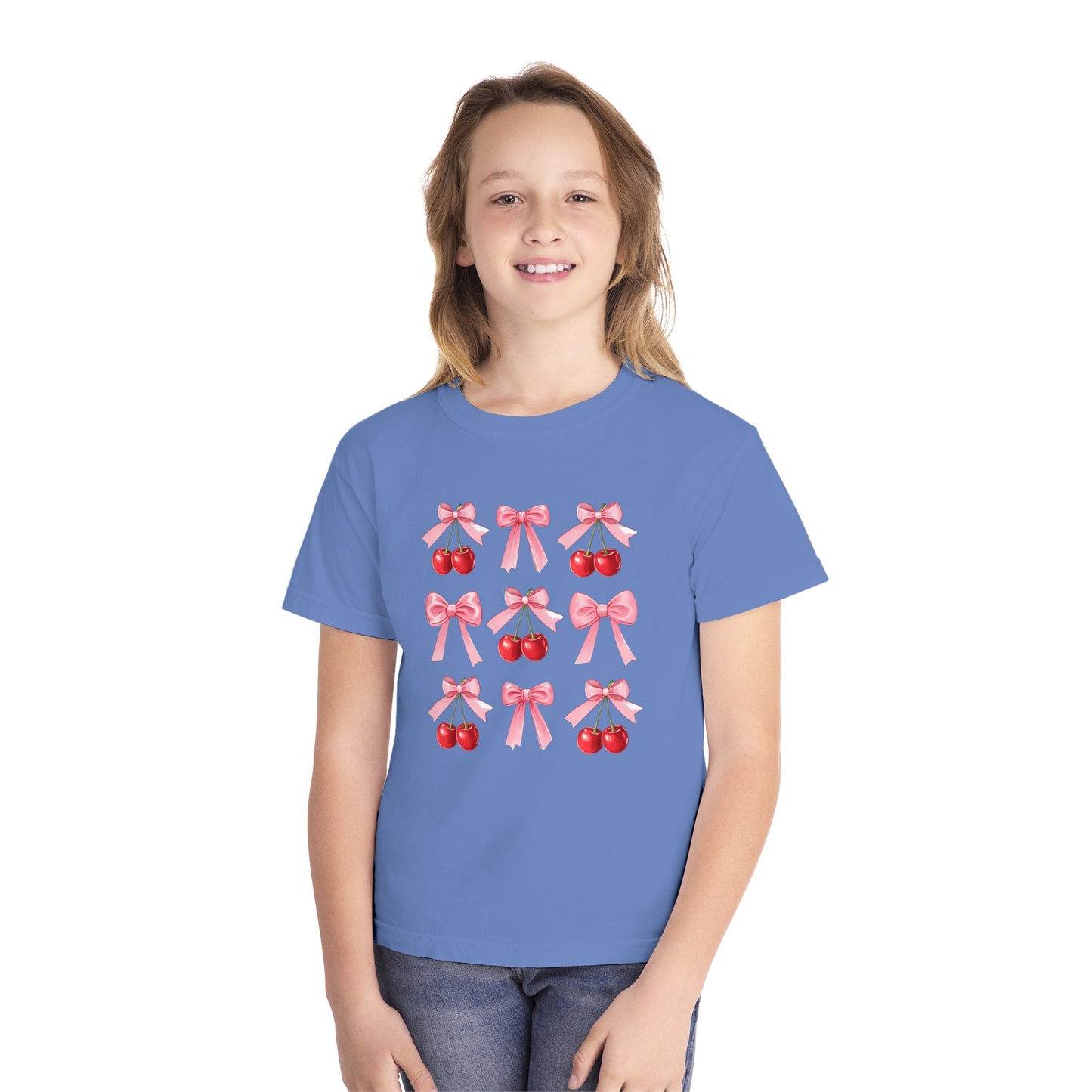Cherry Bow Grid Comfort Colors Tee