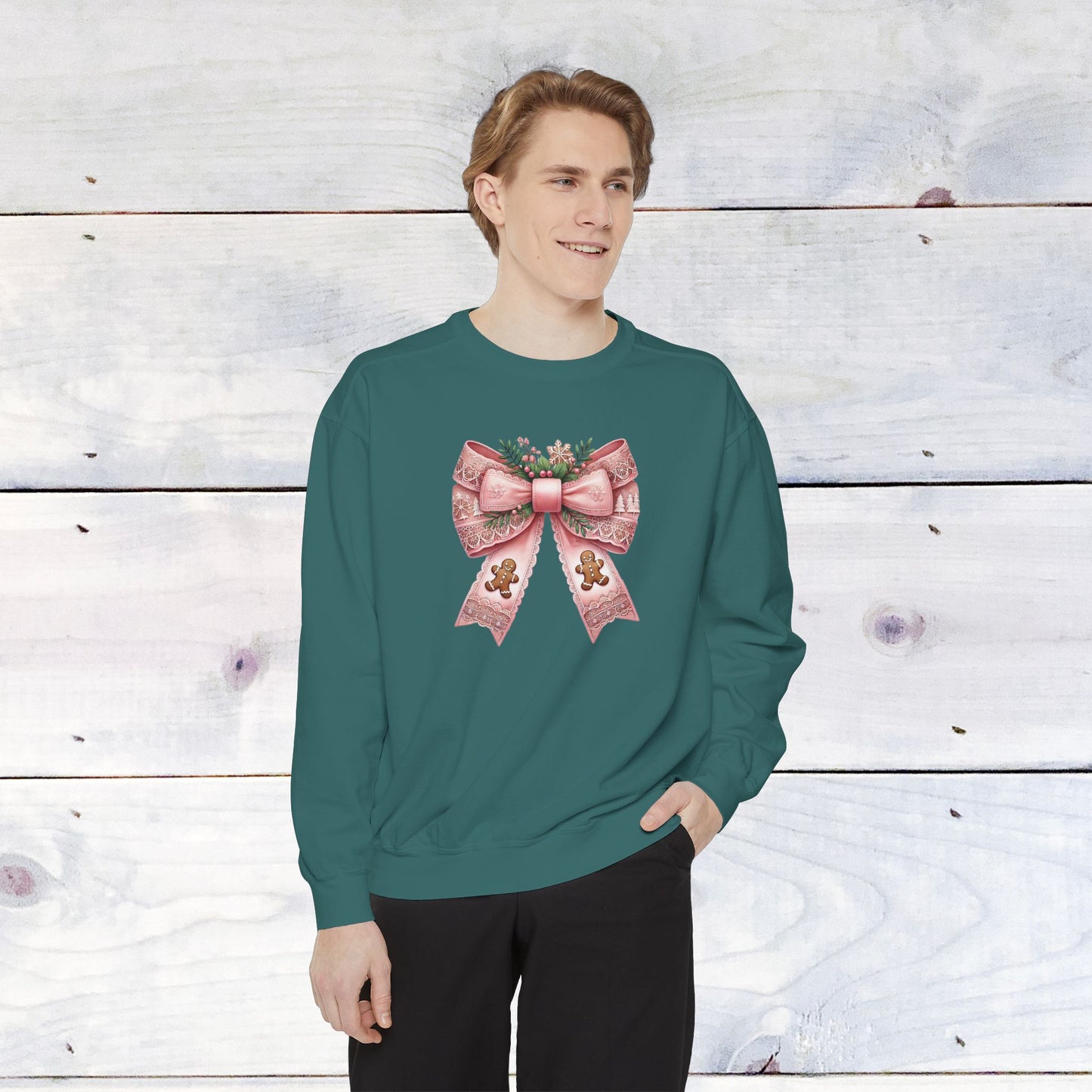 Pink Gingerbread Bow Comfort Colors Sweater