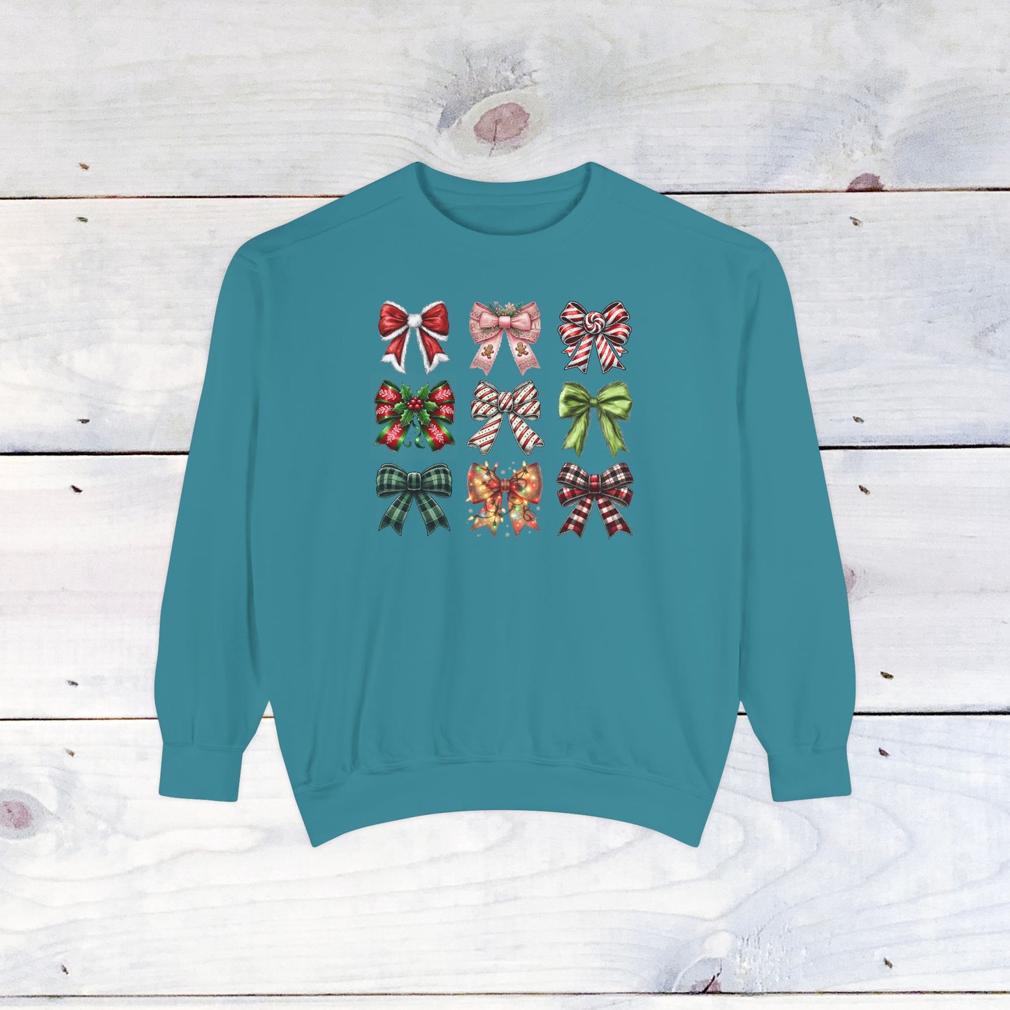 Christmas Bow Grid Comfort Colors Sweater