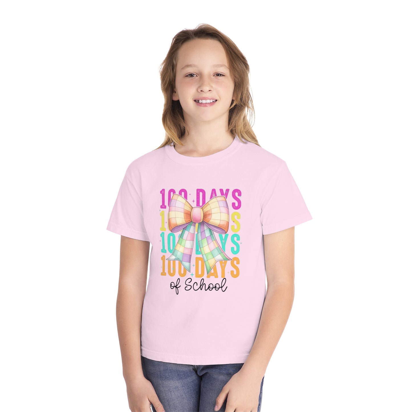 Youth 100 Days Disco Bow Comfort Colors Tee