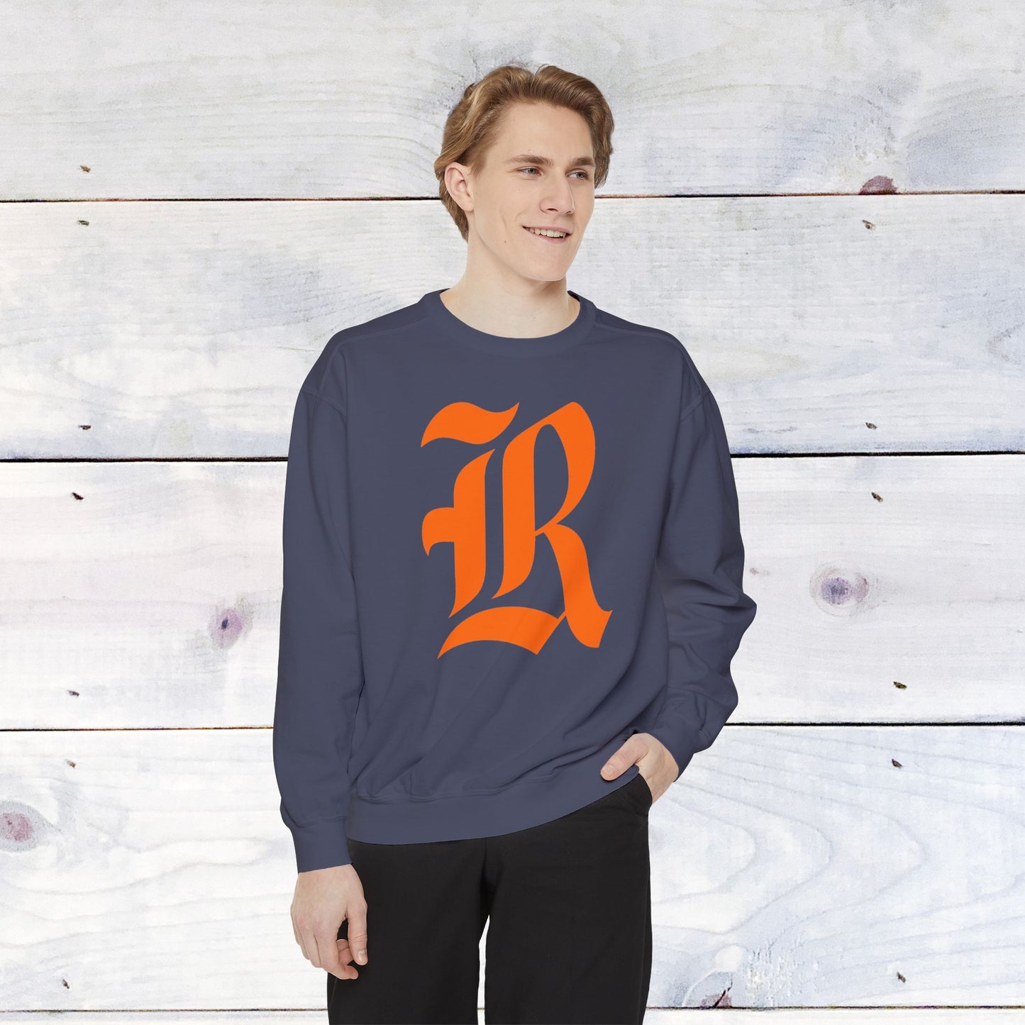 Old School R front, Small Fighting Stinger on back Comfort Colors Sweater