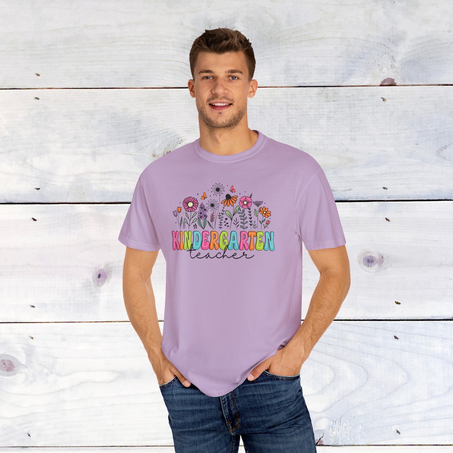 Kinder Flower Teacher Shirt - Comfort Colors