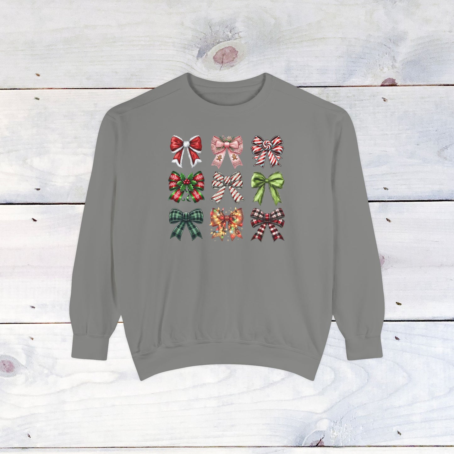 Christmas Bow Grid Comfort Colors Sweater