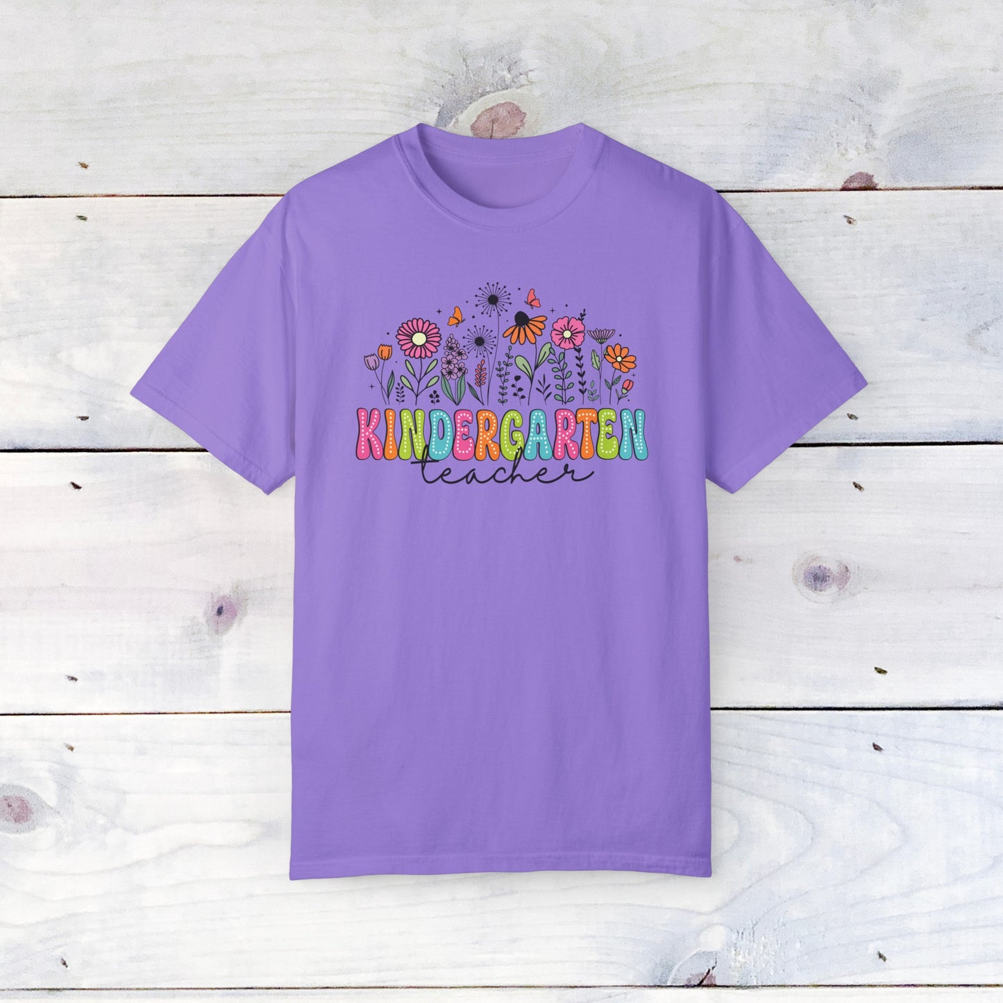Kinder Flower Teacher Shirt - Comfort Colors