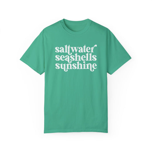 White Saltwater, Seashells, Sunshine Comfort Colors Tee