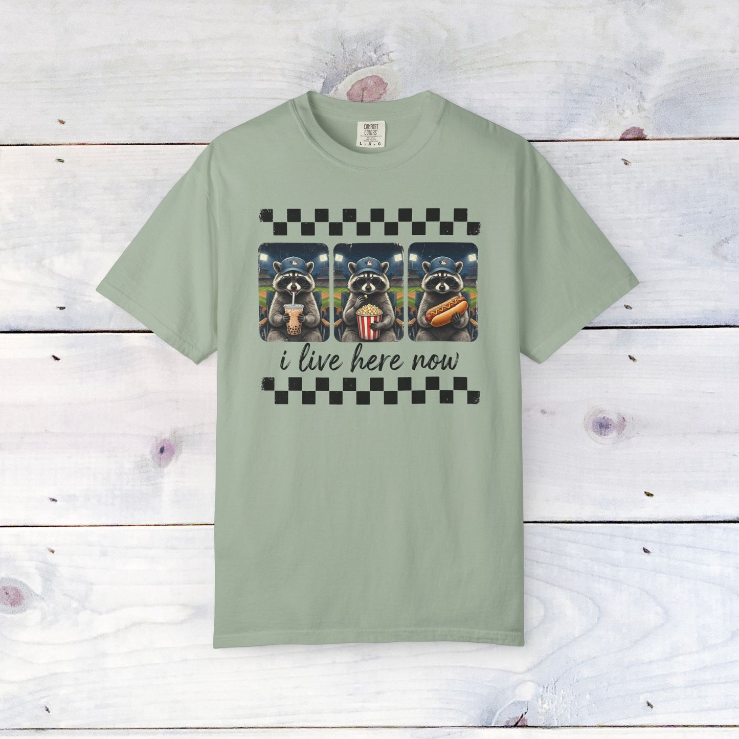 Baseball, I Live Here Now Raccoon Comfort Colors Unisex Shirt