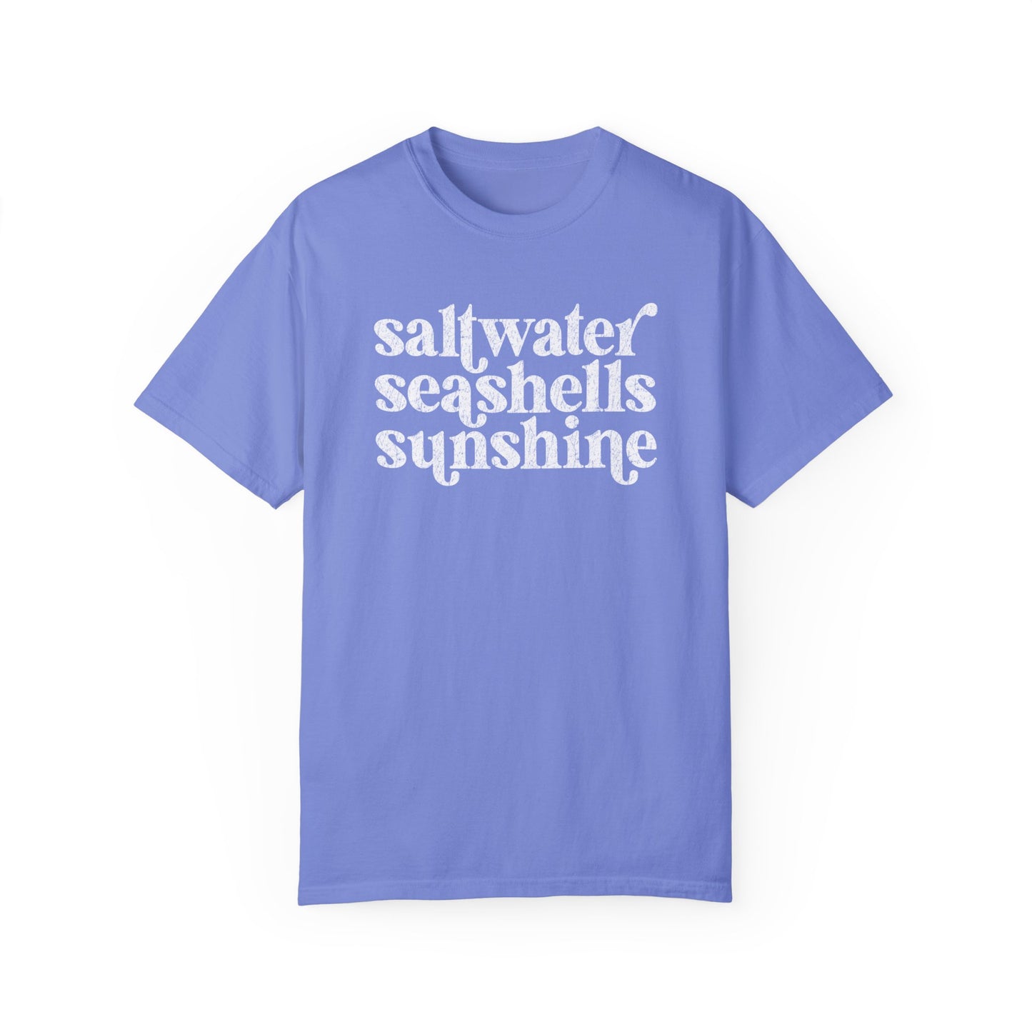 White Saltwater, Seashells, Sunshine Comfort Colors Tee