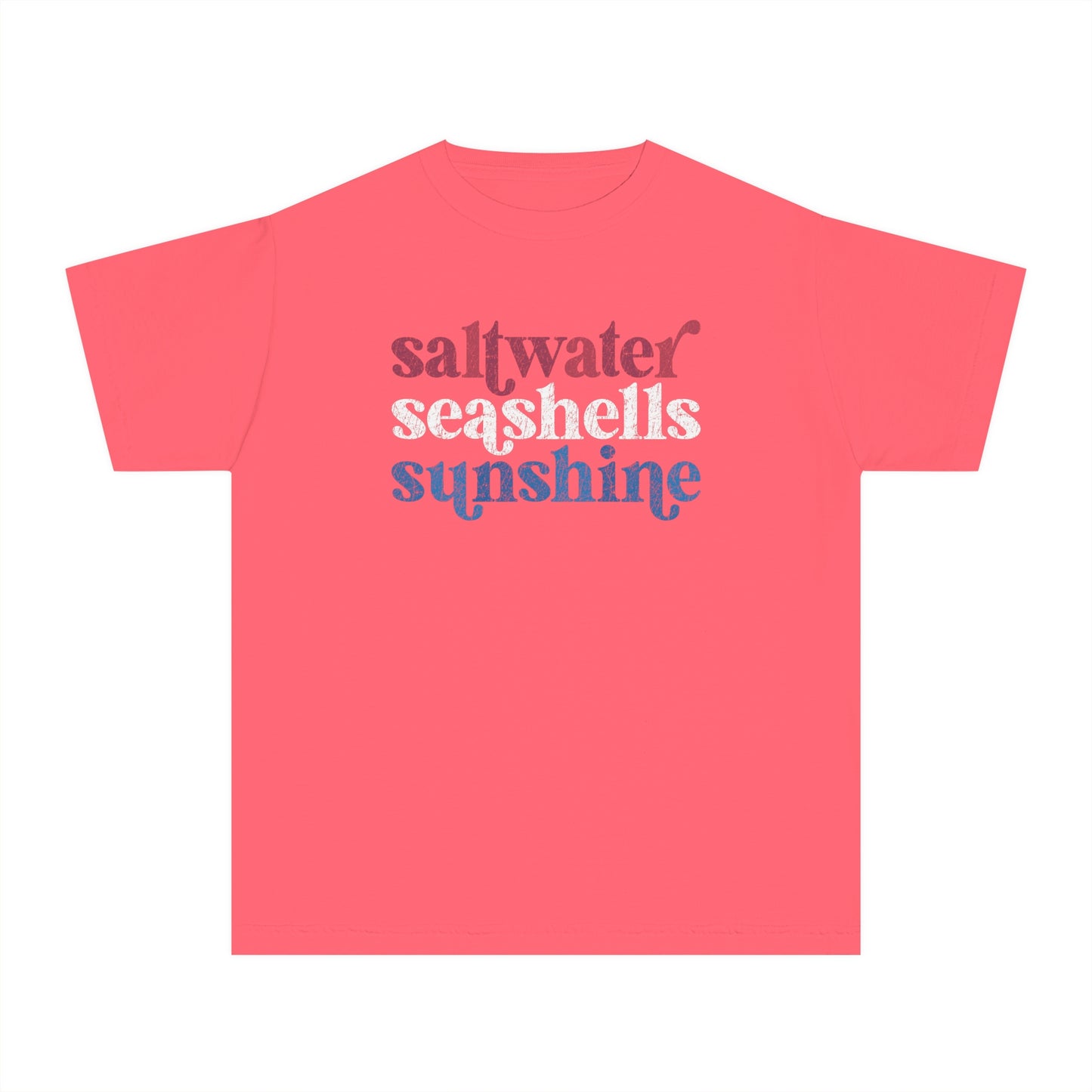 Youth Red, White, Blue Saltwater, Seashells, Sunshine Comfort Colors Youth Tee