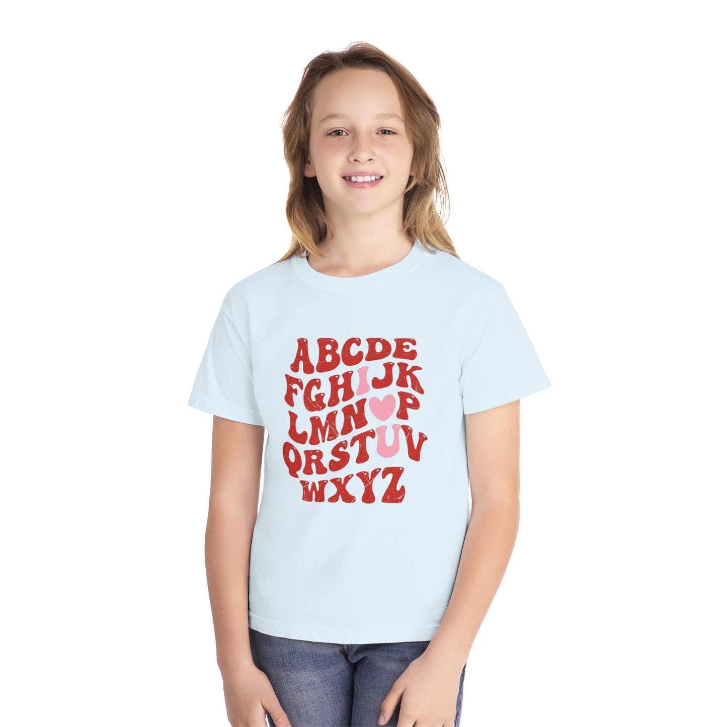 Red Alpha I Love You Youth Comfort Colors Tee