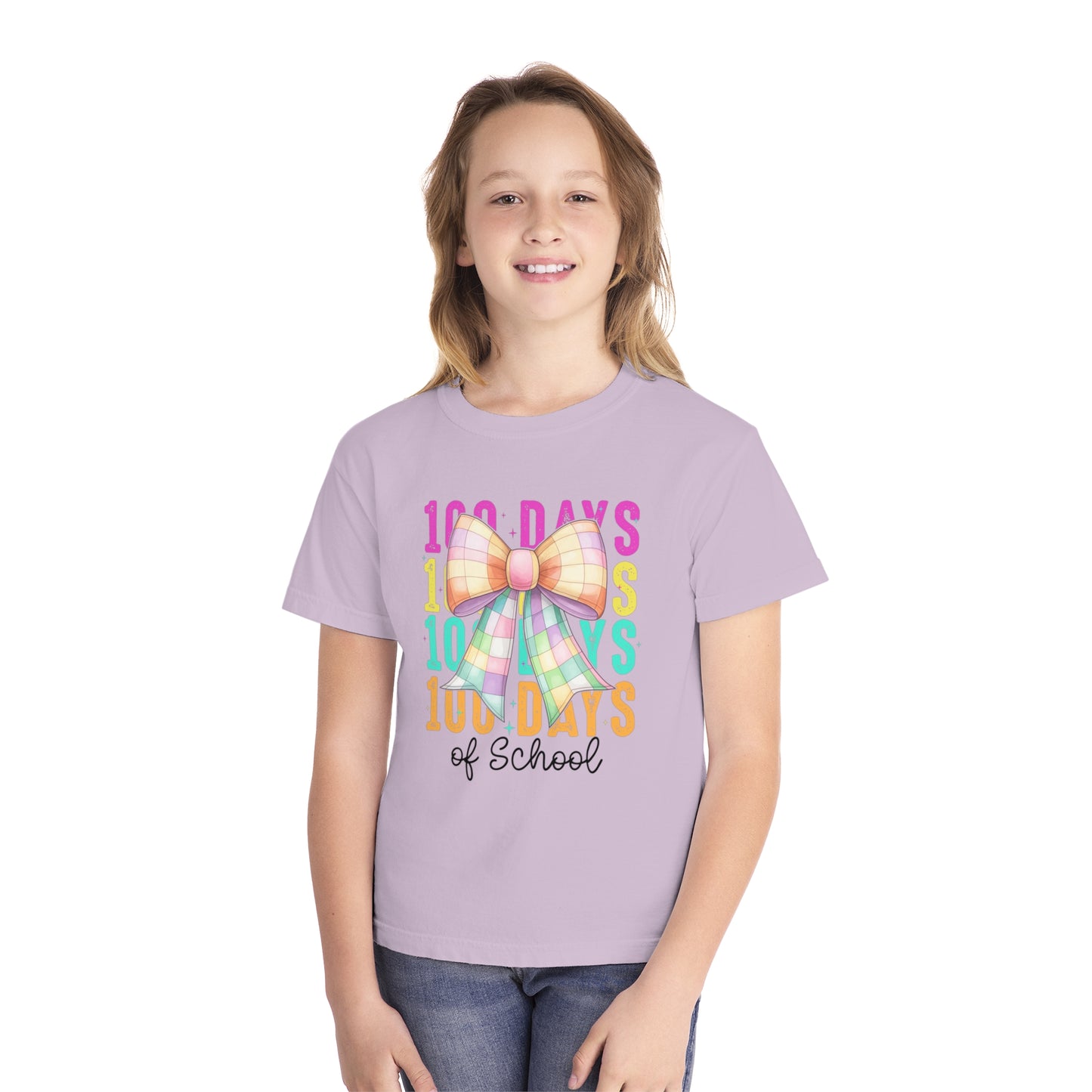 Youth 100 Days Disco Bow Comfort Colors Tee