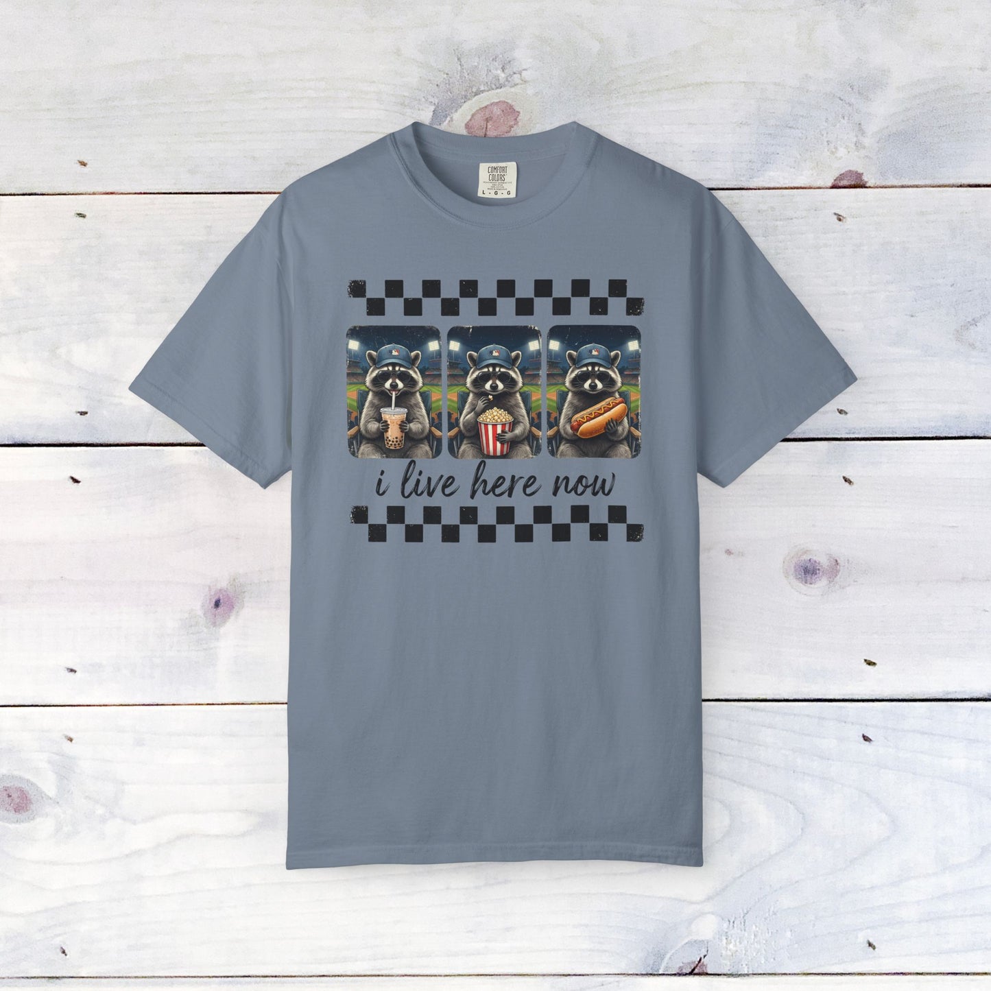 Baseball, I Live Here Now Raccoon Comfort Colors Unisex Shirt