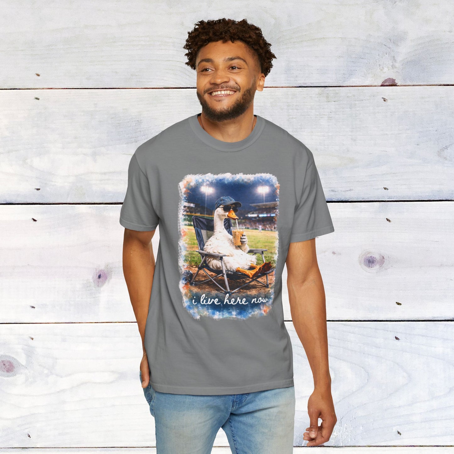 'I Live Here Now' Baseball Stadium Goose Comfort Colors Unisex T-Shirt