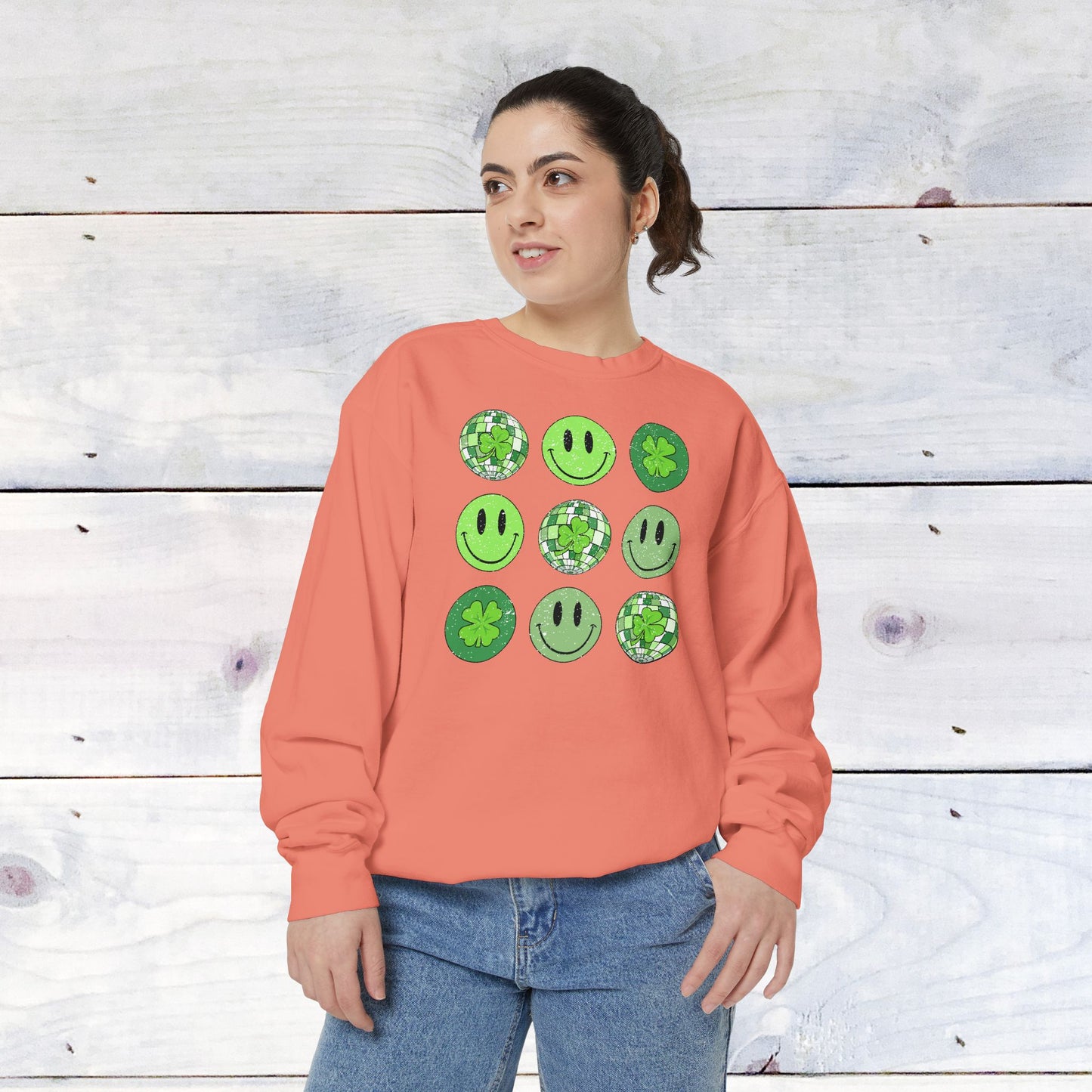 Smiley St Patty's Day Grid Comfort Colors Sweatshirt