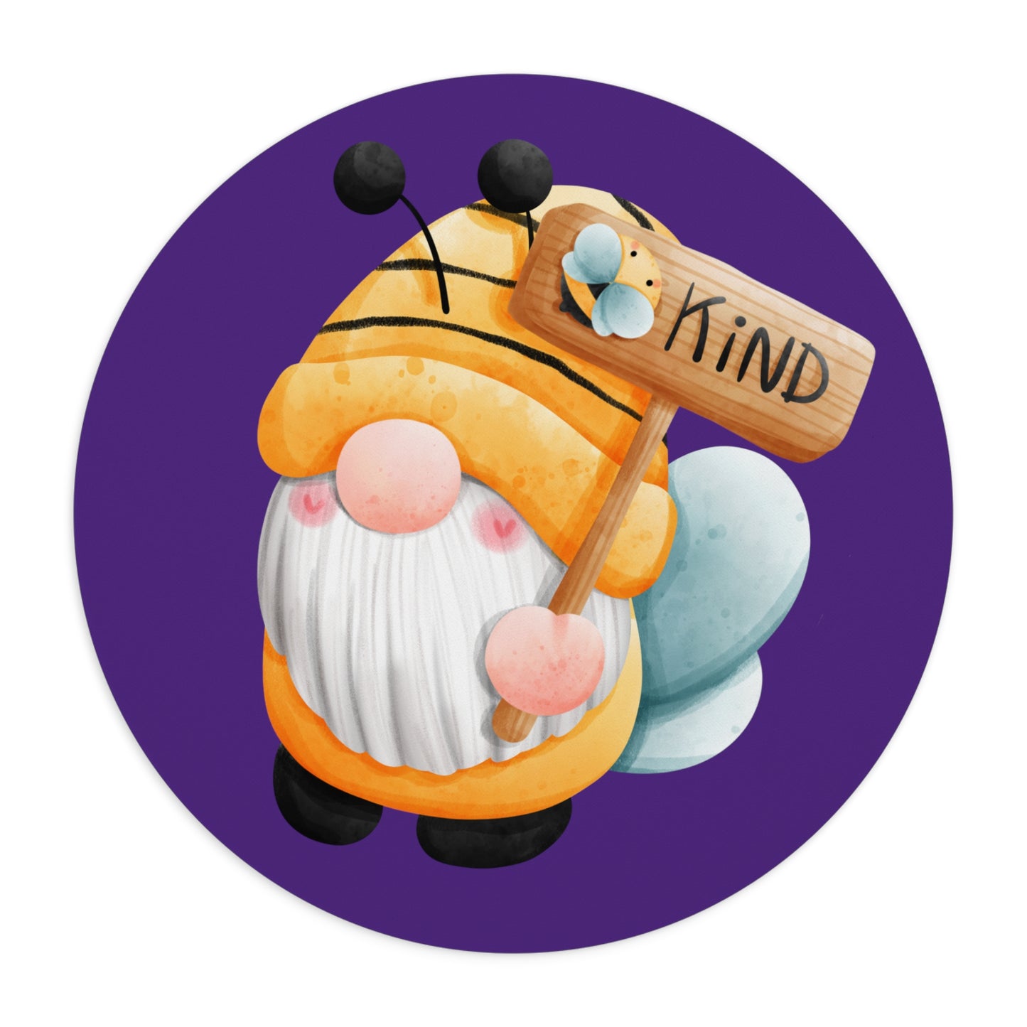 Be Kind Gnome, Purple, Round Mouse Pad