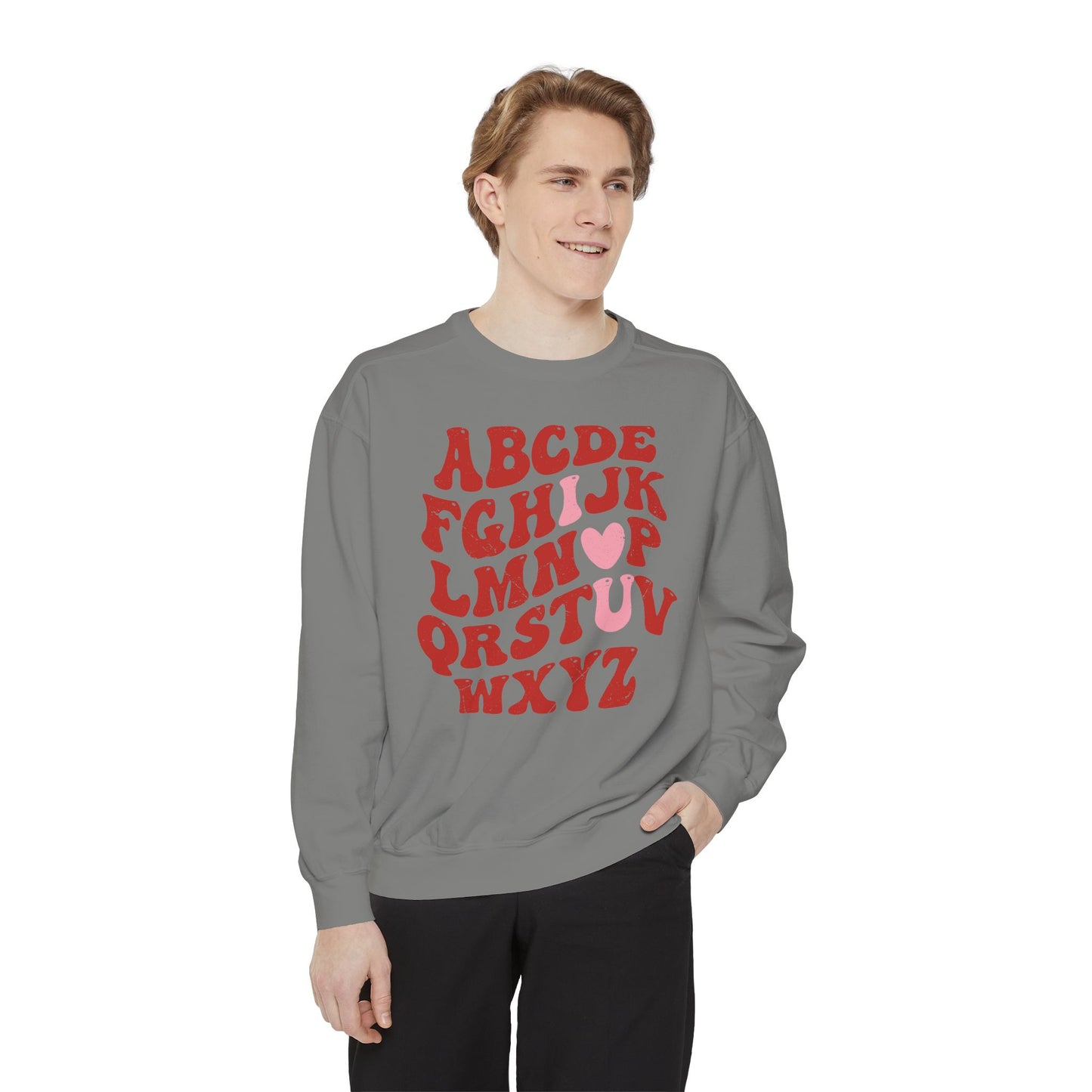 Red Alphabet I love you Adult Comfort Colors Sweatshirt