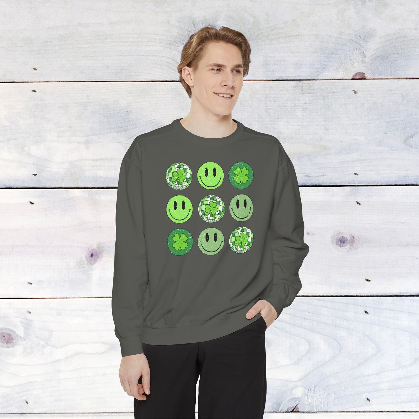 Smiley St Patty's Day Grid Comfort Colors Sweatshirt