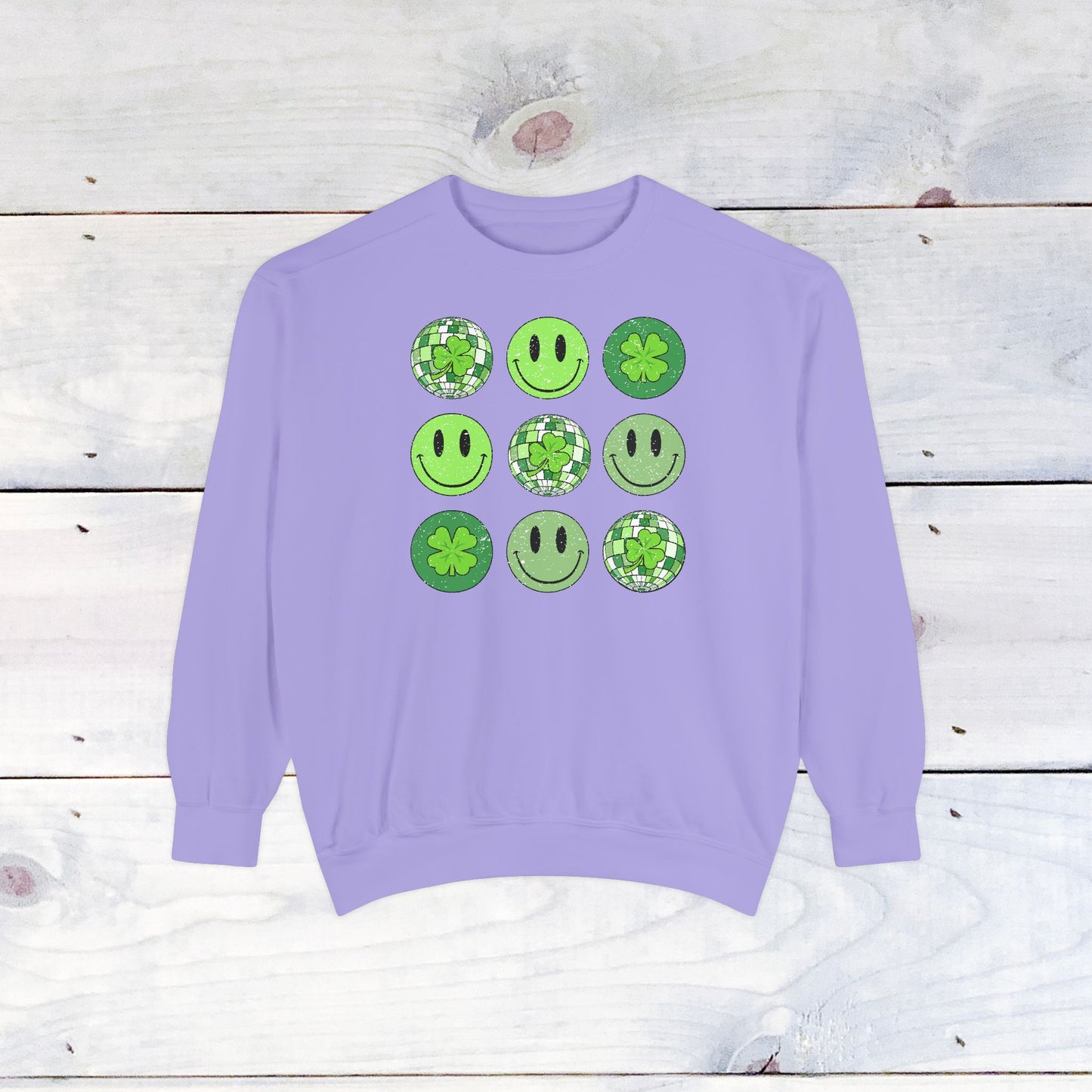 Smiley St Patty's Day Grid Comfort Colors Sweatshirt