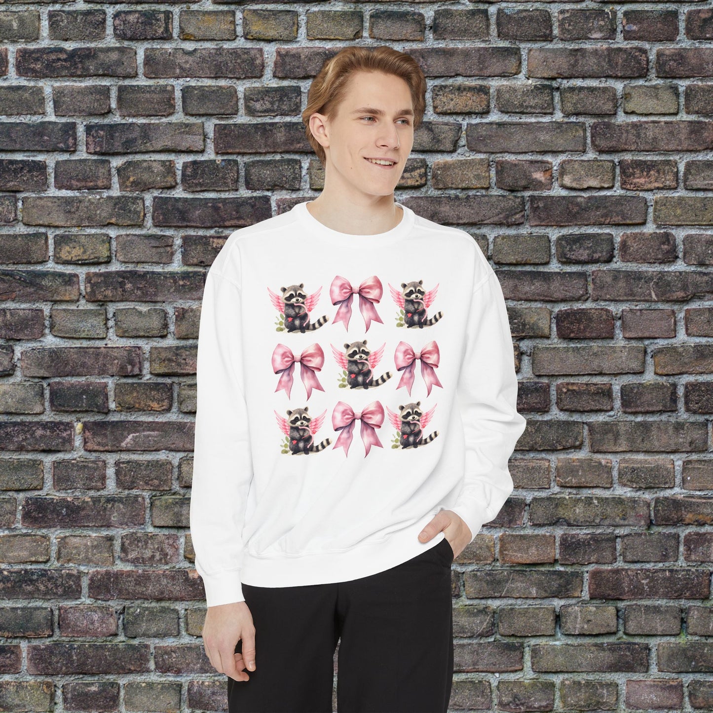 Raccoon Grid Valentine Adult Comfort Colors Sweatshirt