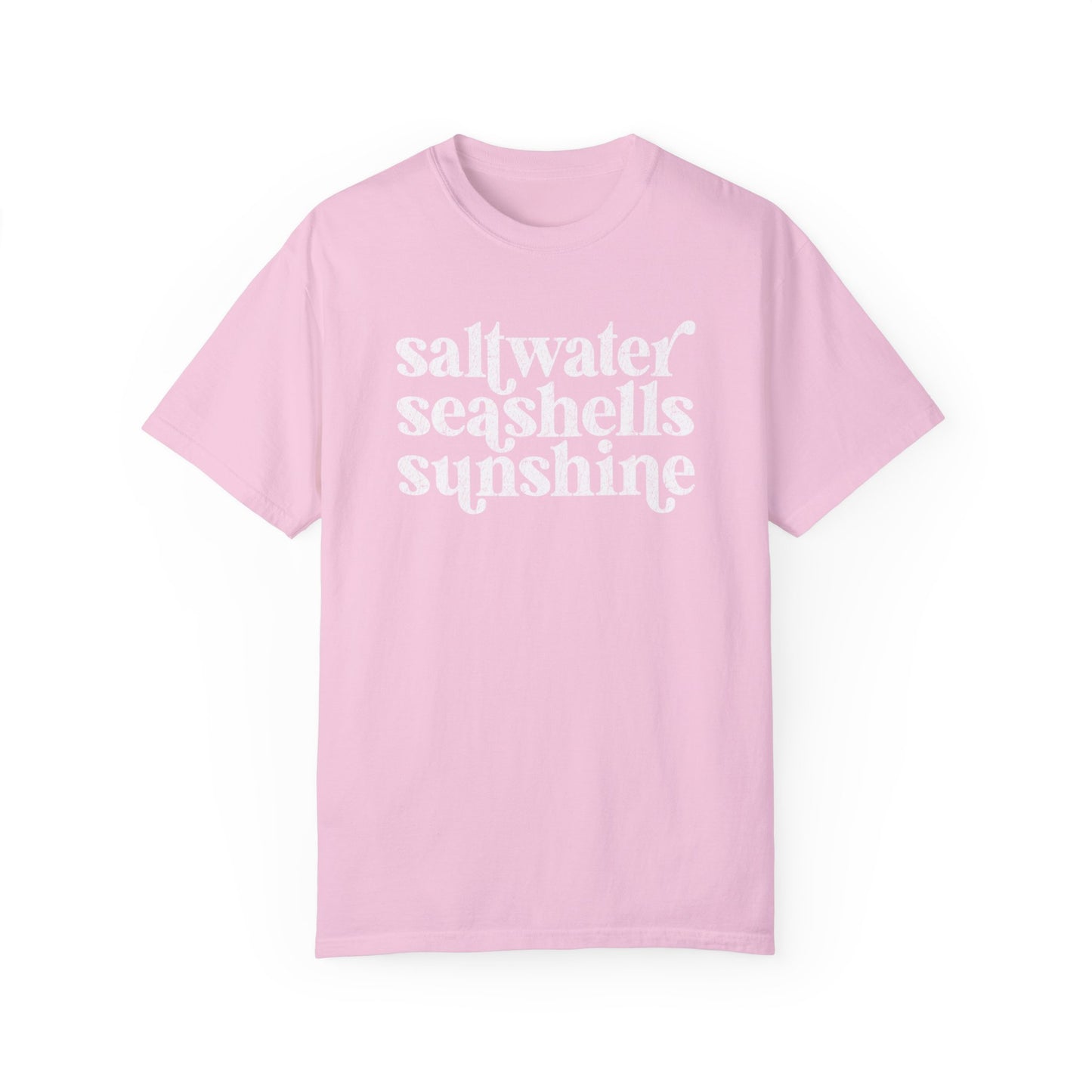White Saltwater, Seashells, Sunshine Comfort Colors Tee
